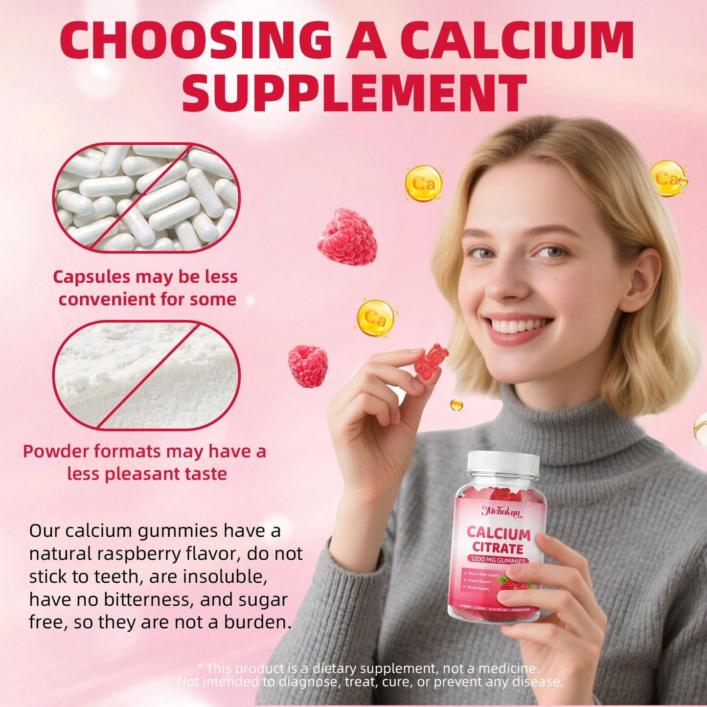 Mchokuu Calcium Citrate Gummies 1200mg Chewable Calcium Supplement for Women & Men Gummy 120