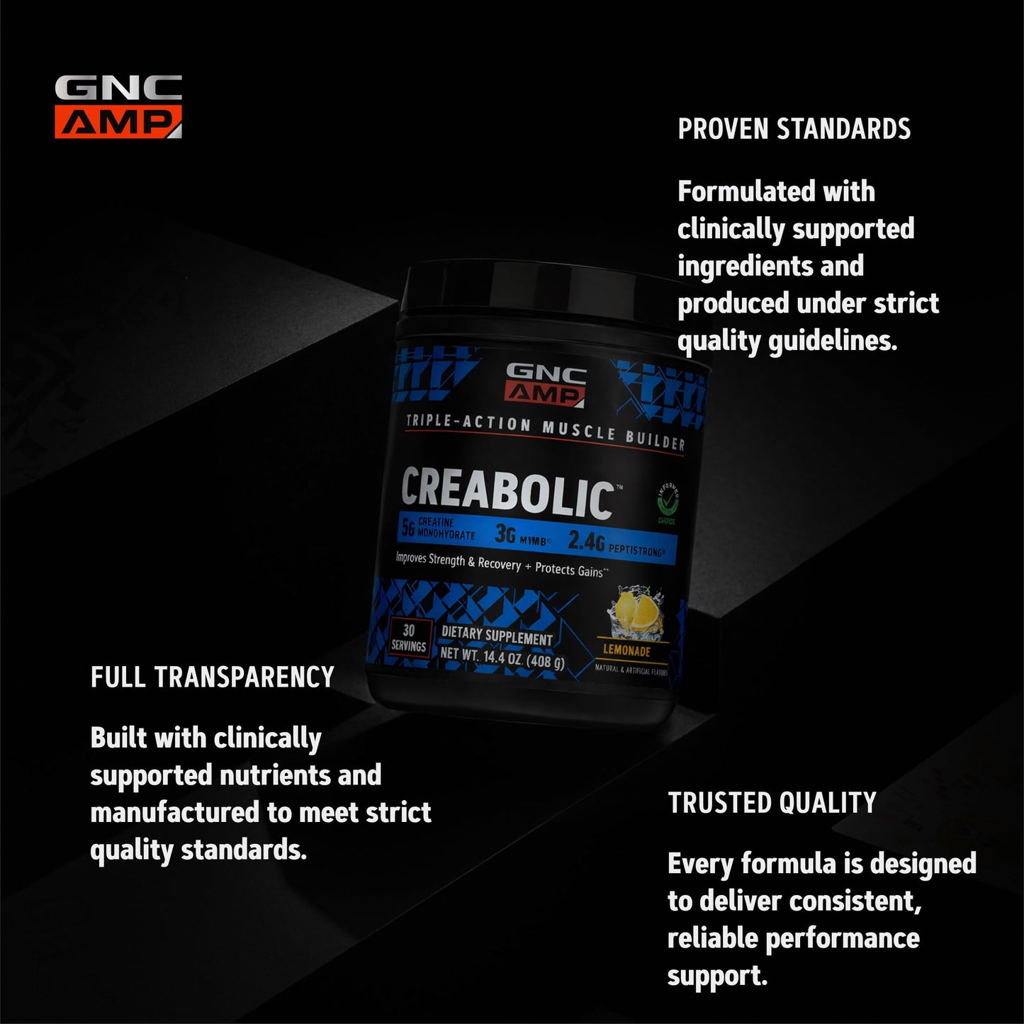 GNC AMP Creabolic Creatine Monohydrate Powder, 14.4 Ounce