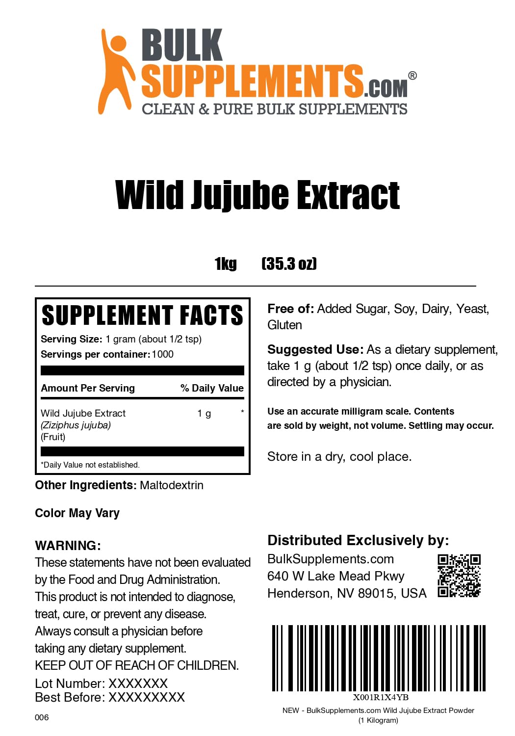 BulkSupplements Wild Jujube Extract Powder 35.27 Ounce