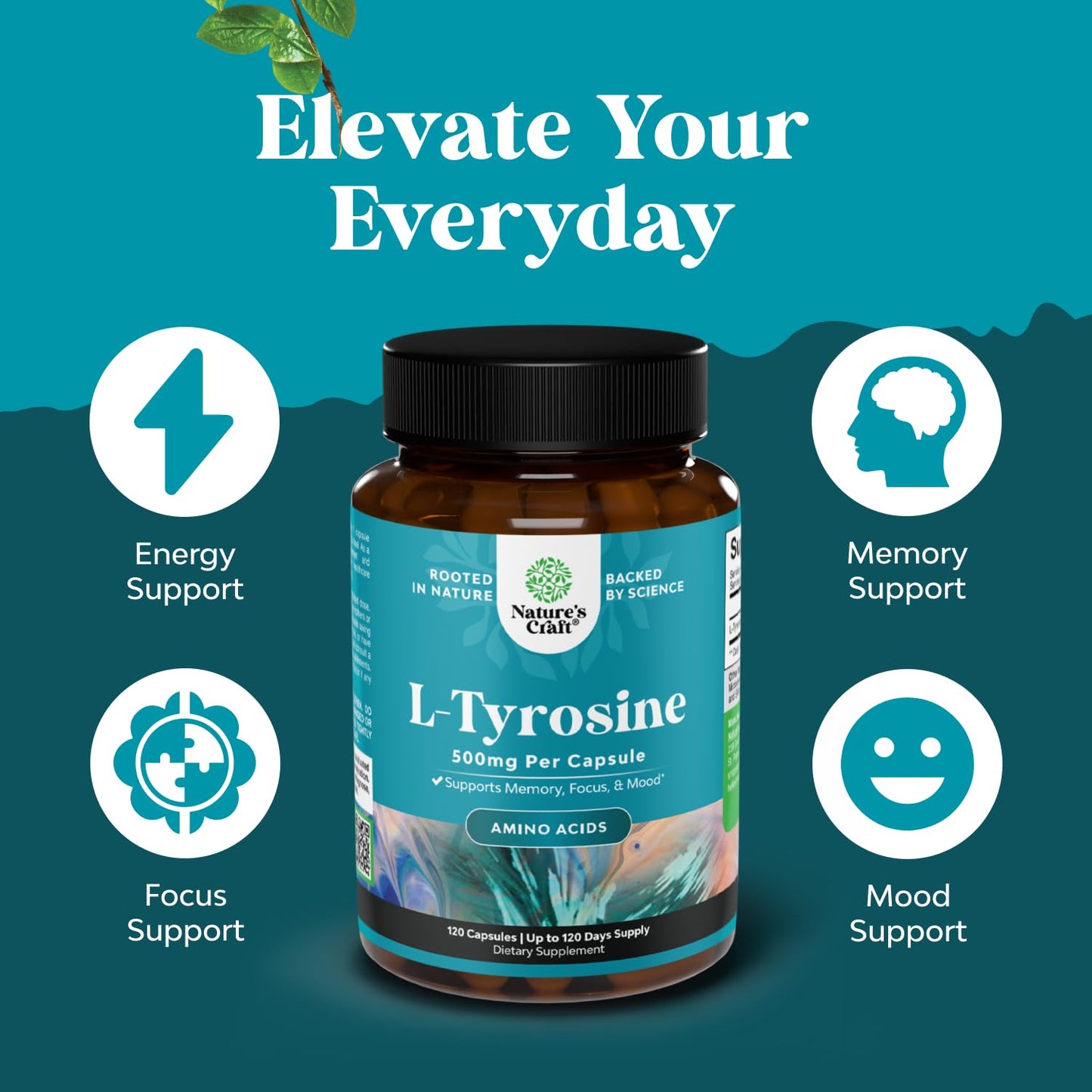 Natures Craft Free Form L-Tyrosine 500mg Capsules, 120 Count