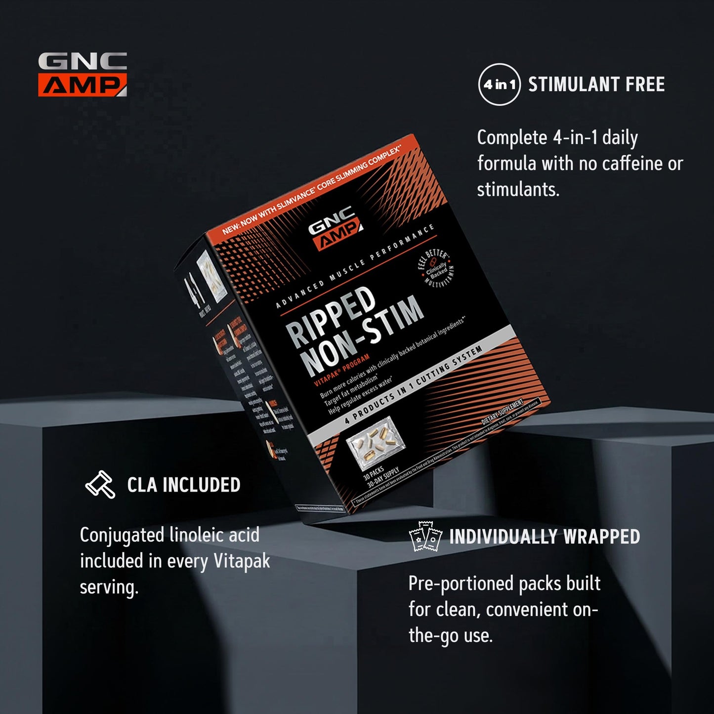 GNC AMP Ripped Non-Stim Vitapak Capsules, 30 Count