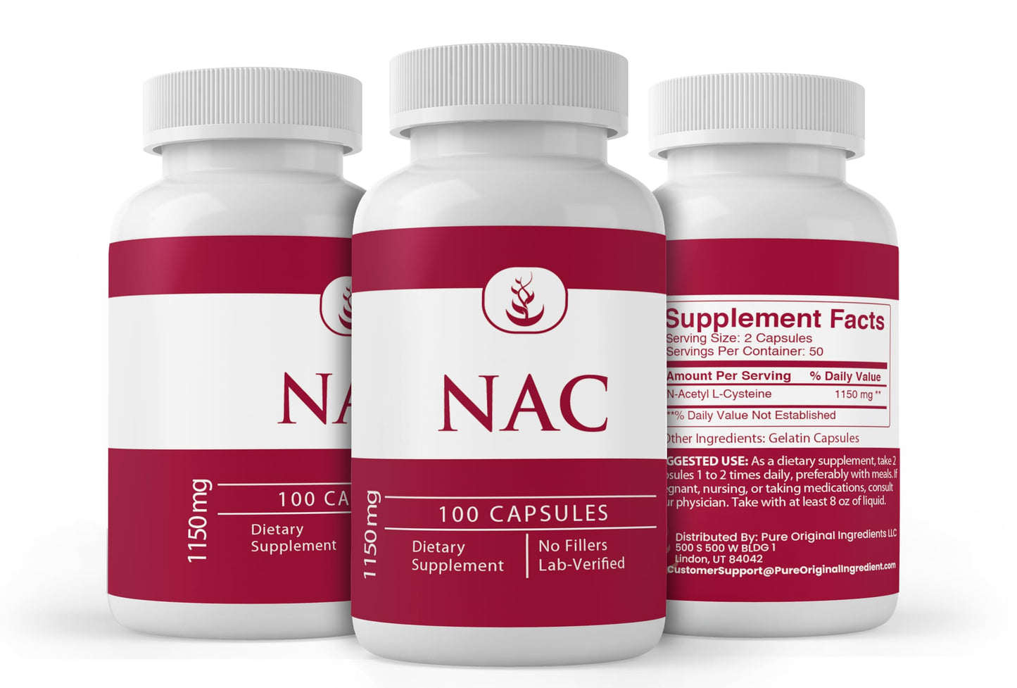 PURE ORIGINAL INGREDIENTS N-Acetyl L-Cysteine NAC Capsule, 100 Count