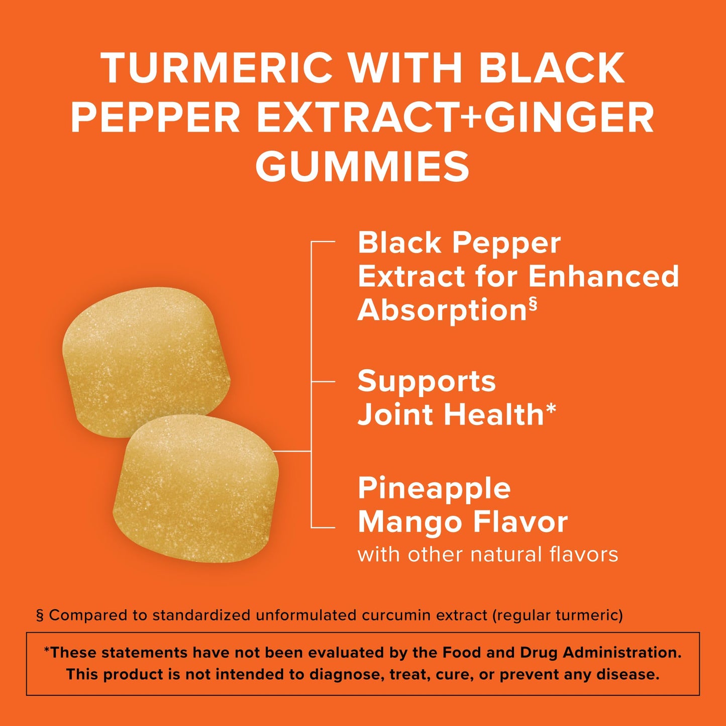 Qunol Turmeric and Ginger with Black Pepper Gummies, Turmeric Curcumin Supplement, Joint Health Support, 90 Count