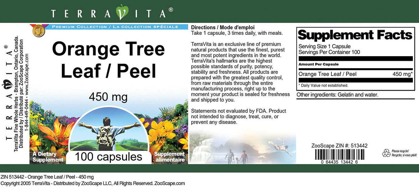 Terravita Orange Tree Leaf/Peel 450 mg Capsule, 300 Count