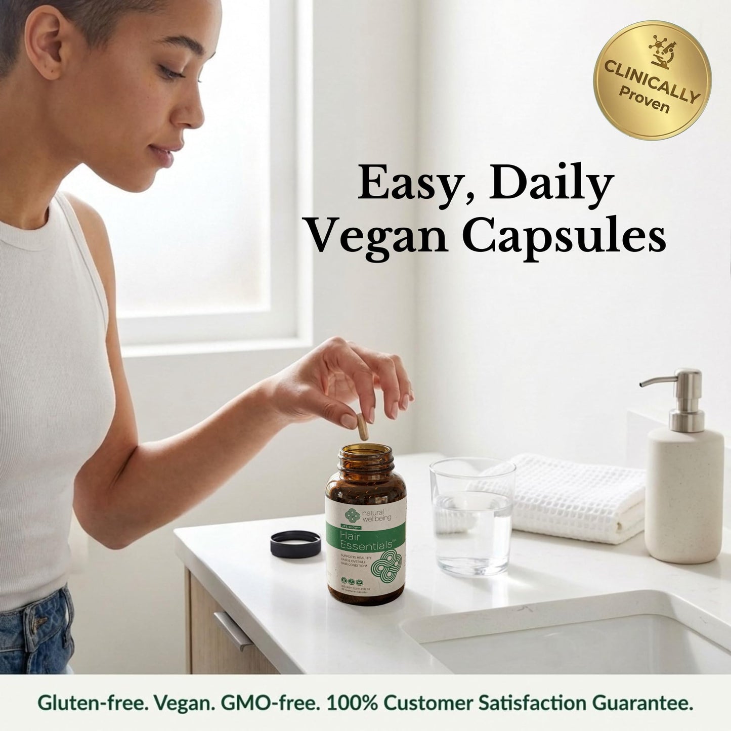 Natural Wellbeing Hair Essentials DHT Blocker Hair Growth Supplement for Women & Men – Saw Palmetto, Biotin – Vegan Capsules – Stops Shedding & Thinning, 90 Capsules