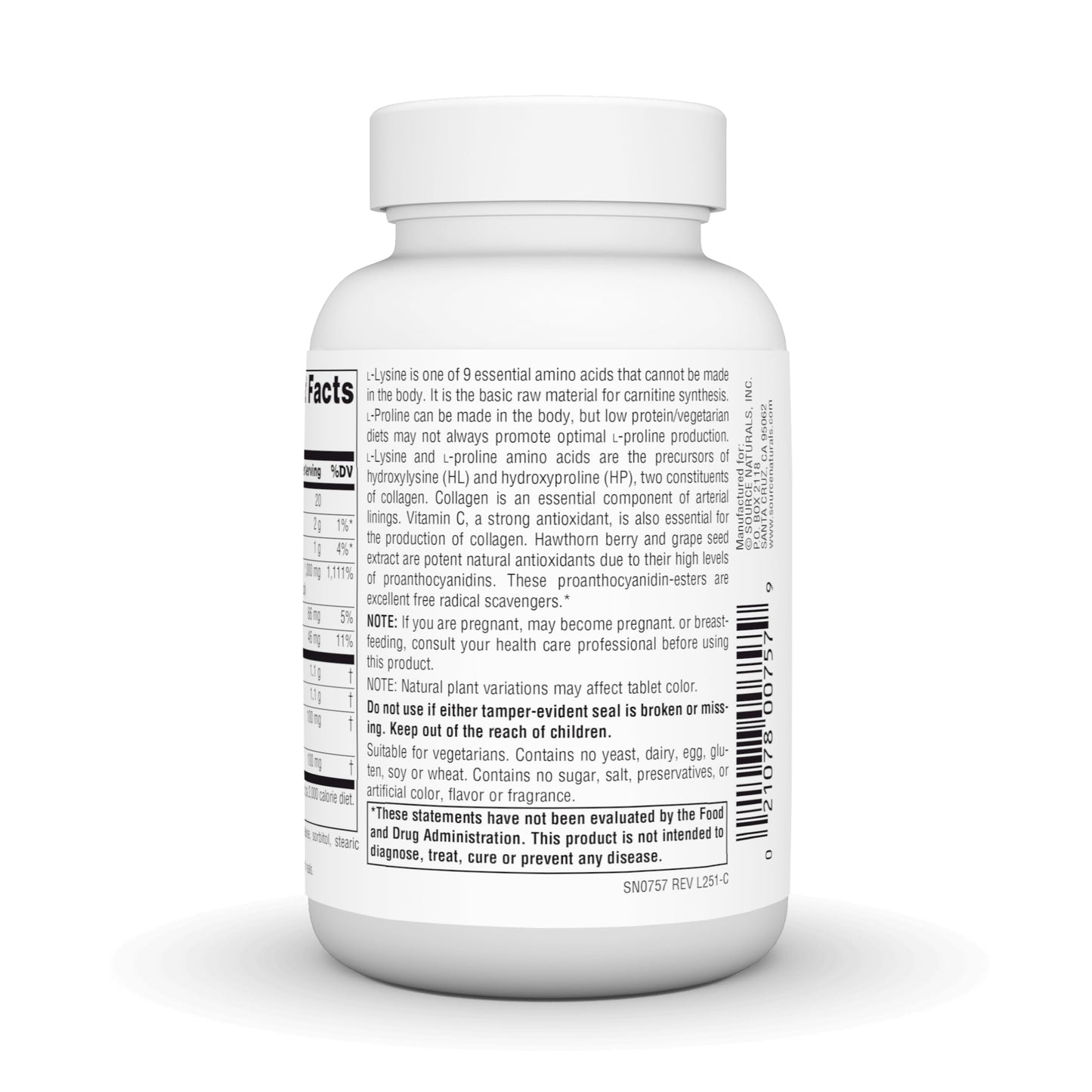 Source Naturals L-Proline & L-Lysine 550mg Tablets, 60 Count