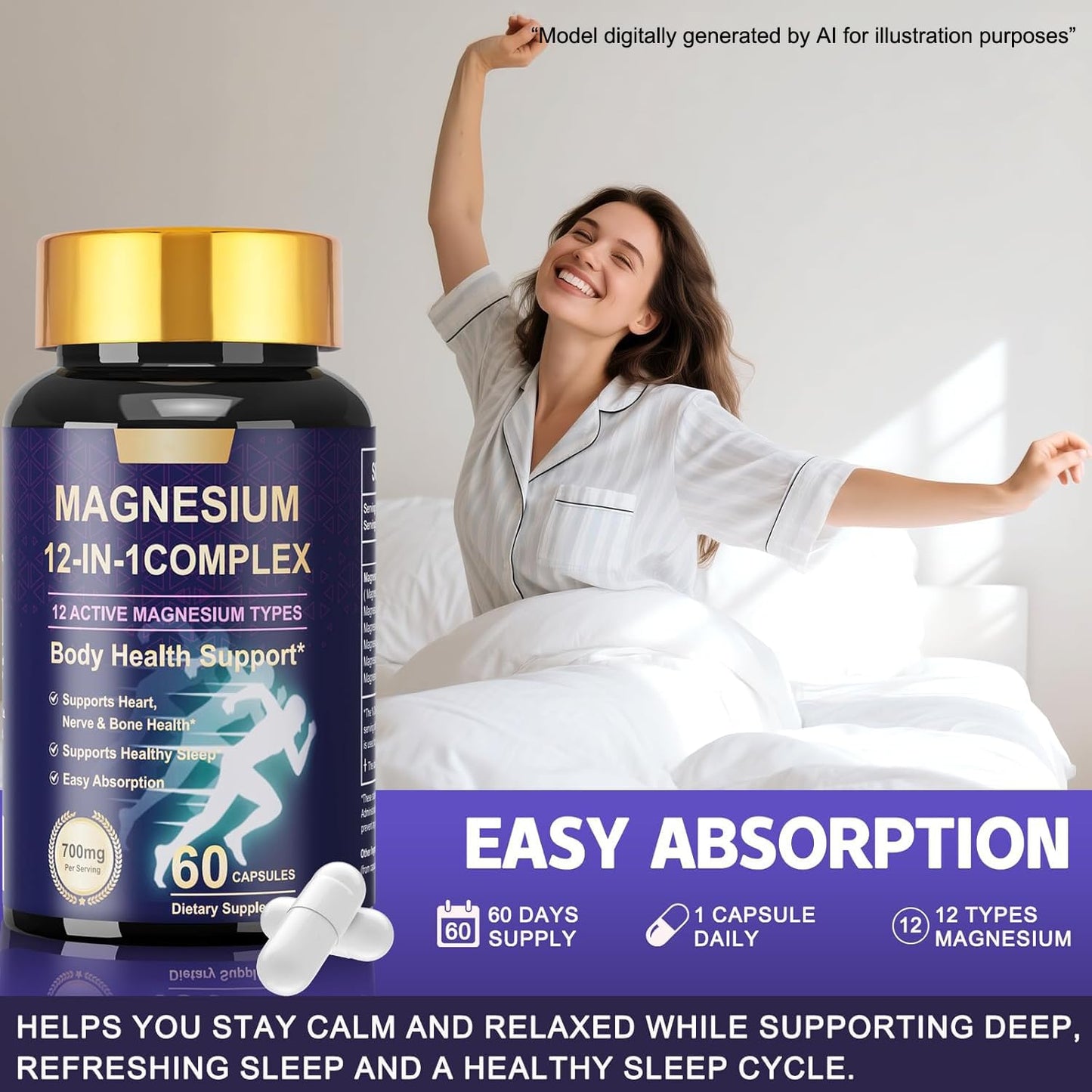Dr. HR 12-in-1 Magnesium Supplement High Absorption for Sleep, Muscle & Bones Capsule 60 Count
