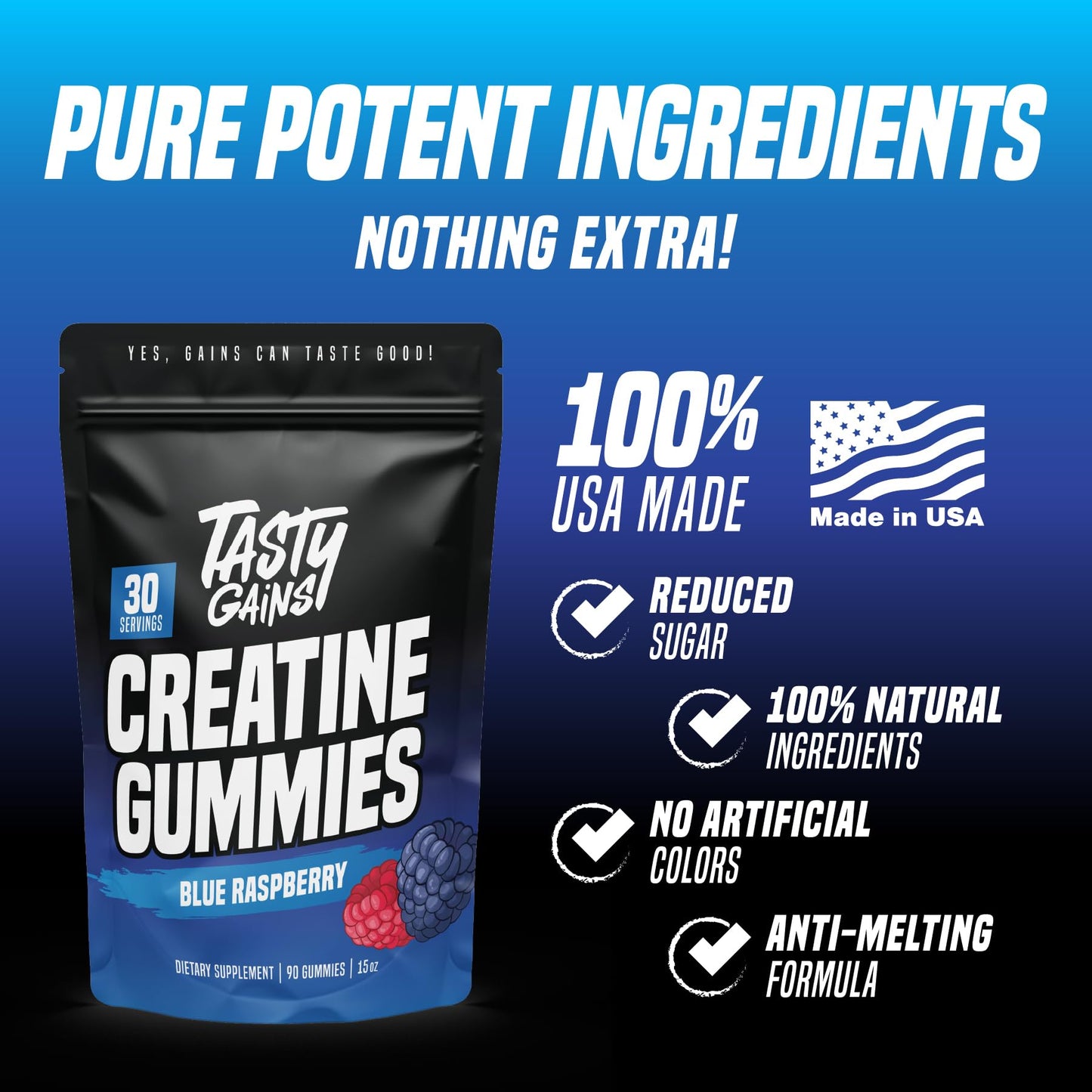 TASTY GAINS Creatine Gummies 90 Count