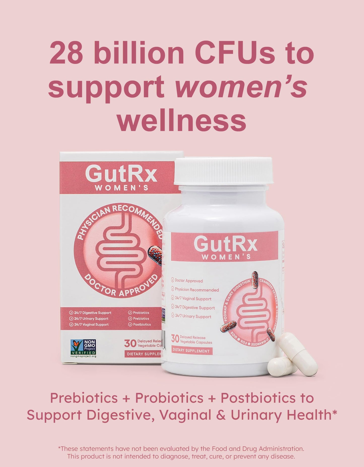 GutRx Women's Probiotic with Cranberry, D-Mannose & Prebiotics 30 Capsules