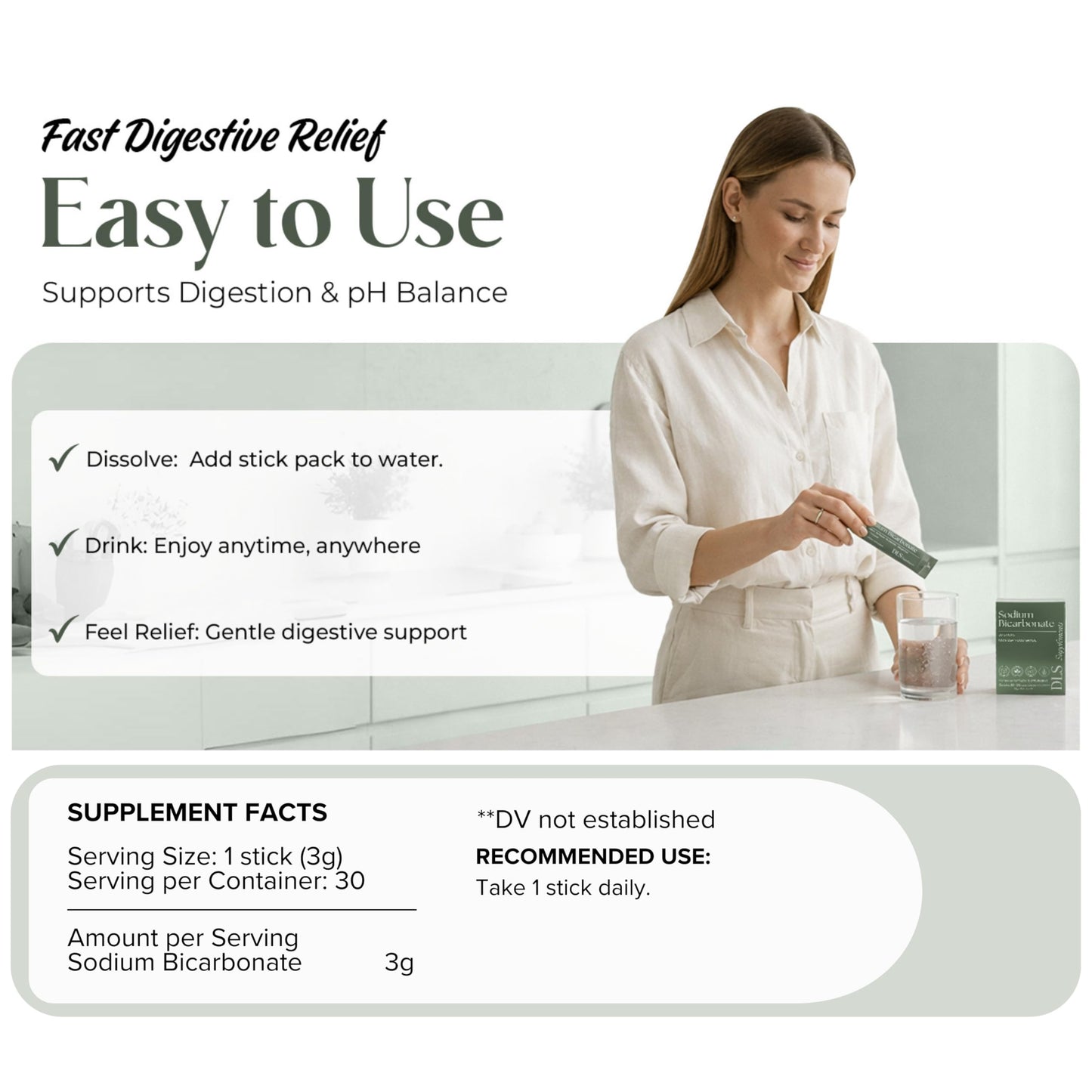 DLS Sodium Bicarbonate Supplement Powder Sticks 1 Pack