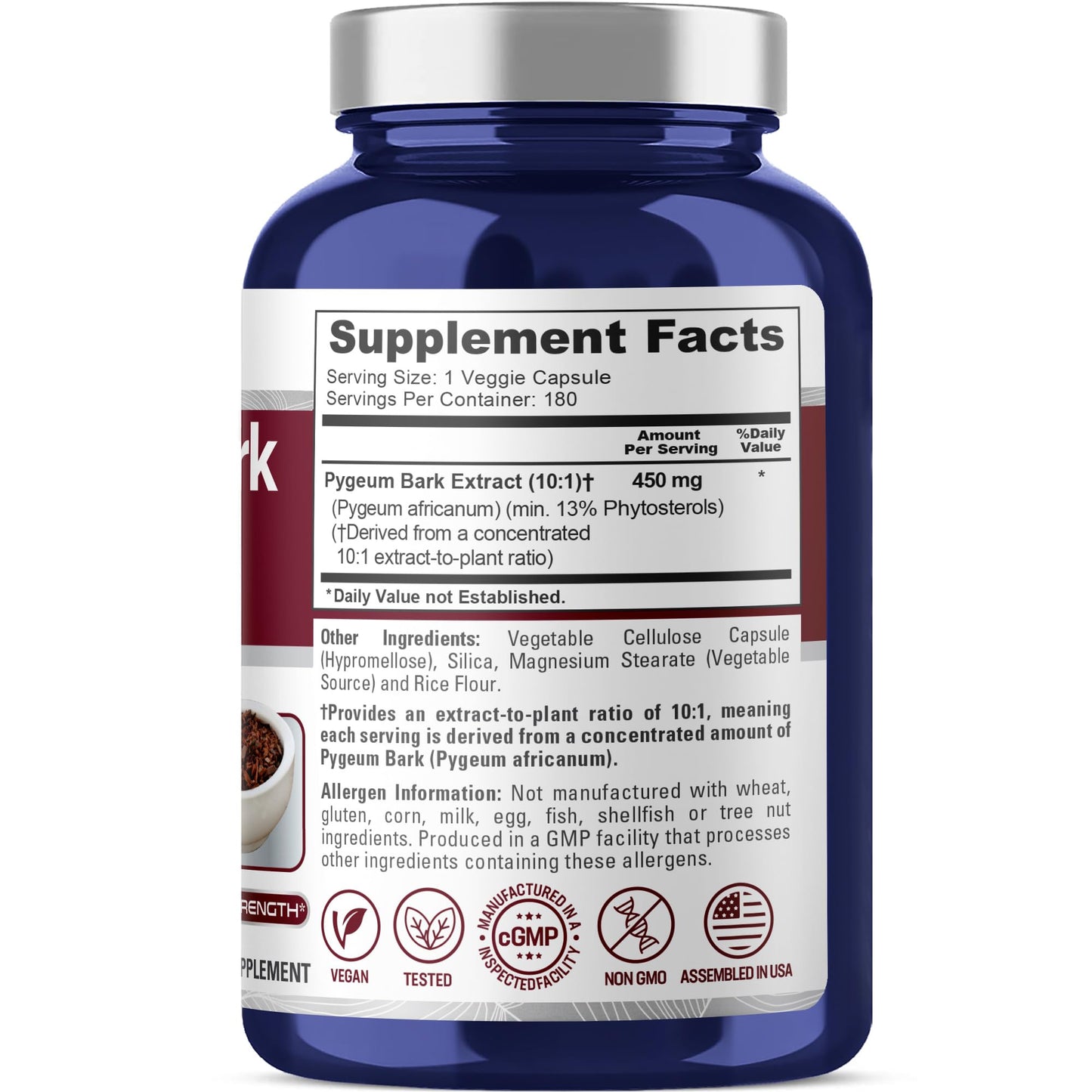 NusaPure Pygeum Bark 450 mg Capsules, 180 Veg Capsules