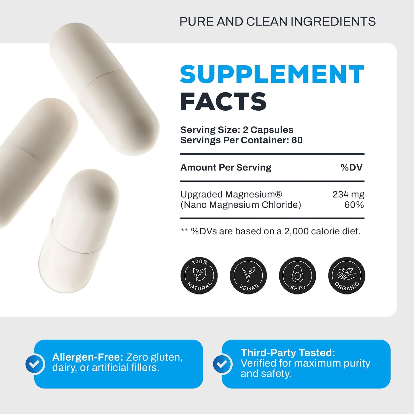Upgraded Formulas Nano Magnesium Supplement Capsules 60