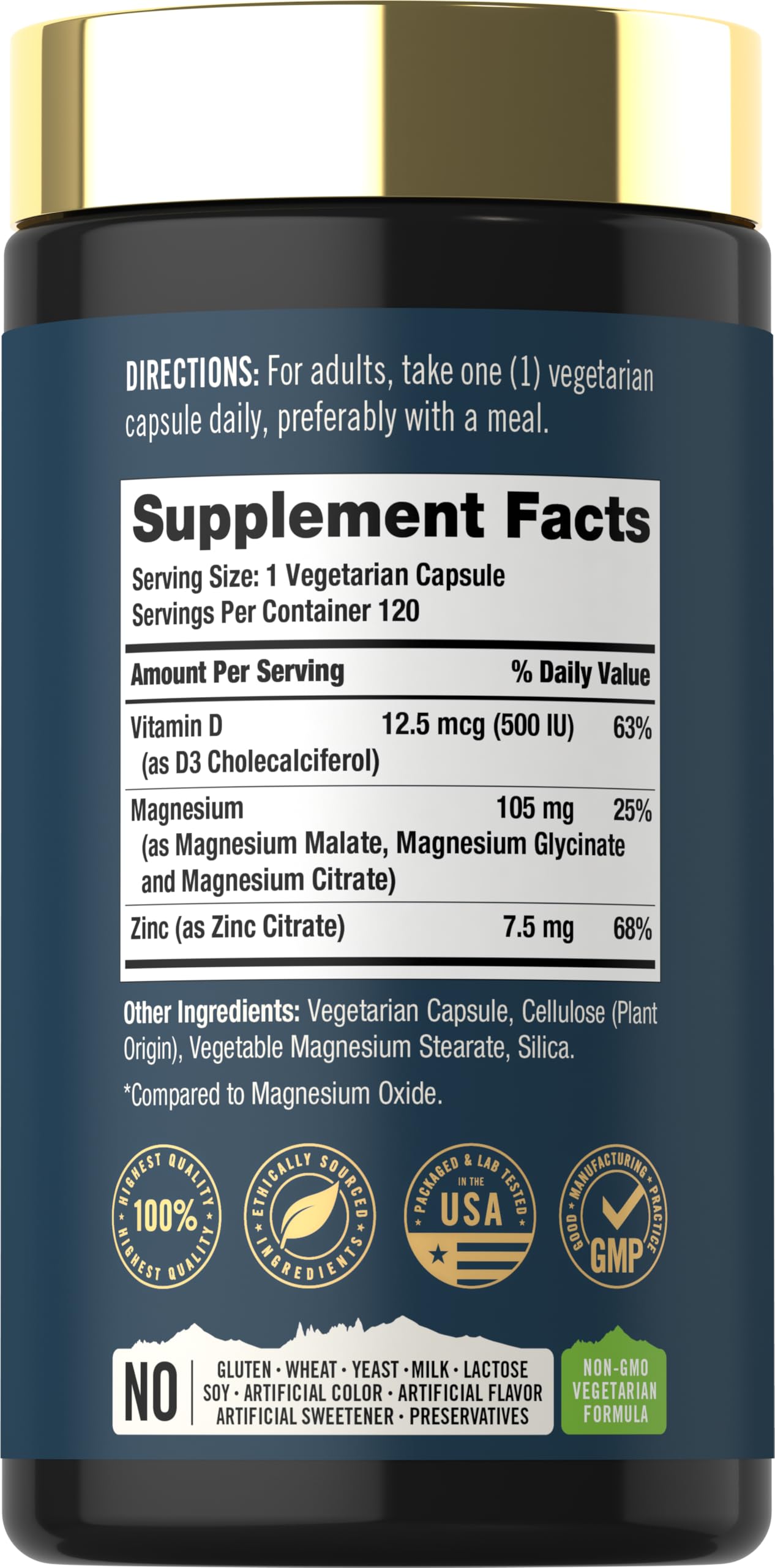 Tahoe Nutritionals Magnesium Glycinate and Malate Complex with Vitamin D3, 120 Capsules
