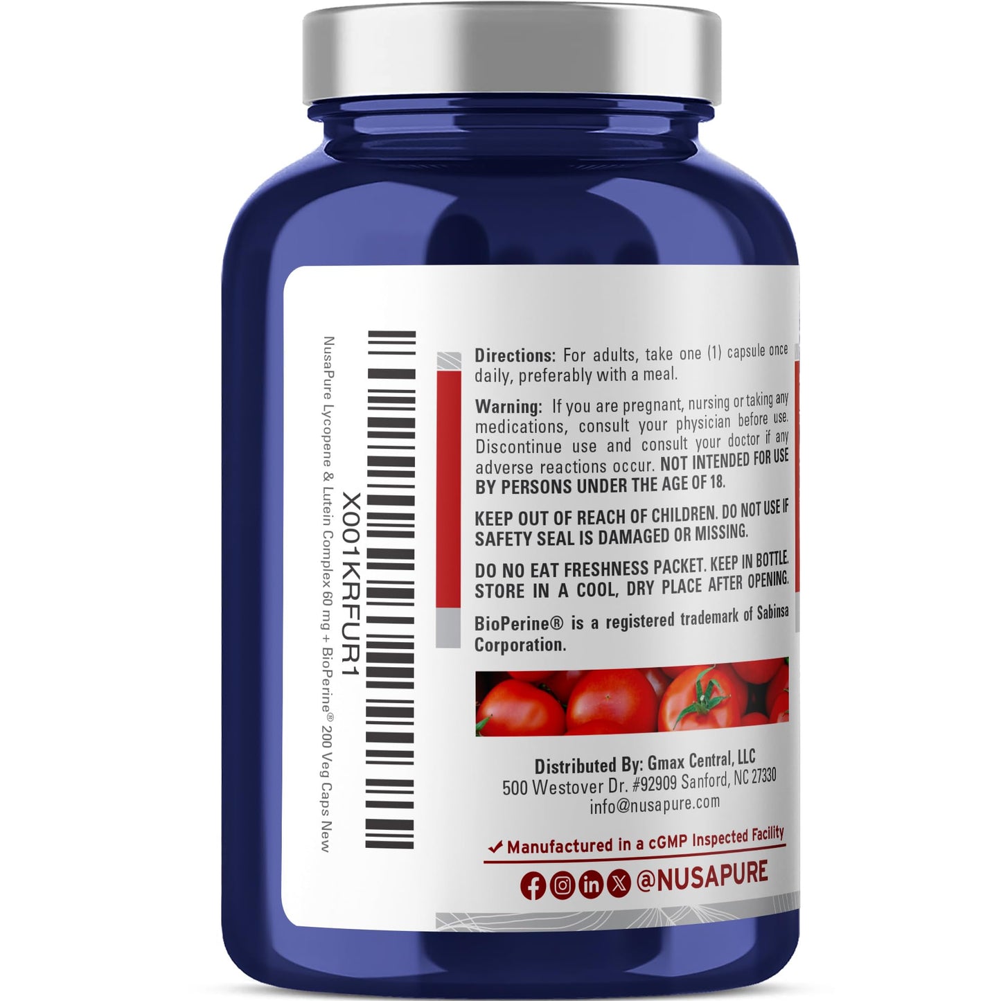 NusaPure Lycopene & Lutein Complex 60mg Capsule, 200 Count, Non-GMO, Vegan