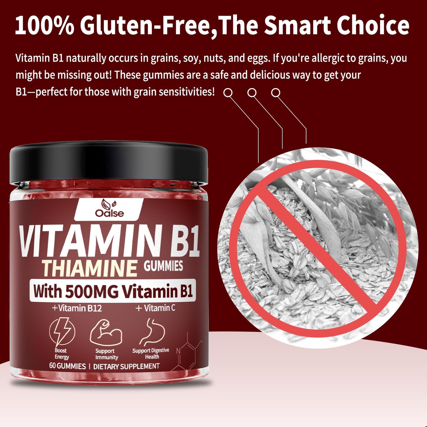 OALSE Thiamine Vitamin B1 Gummies 60 Count