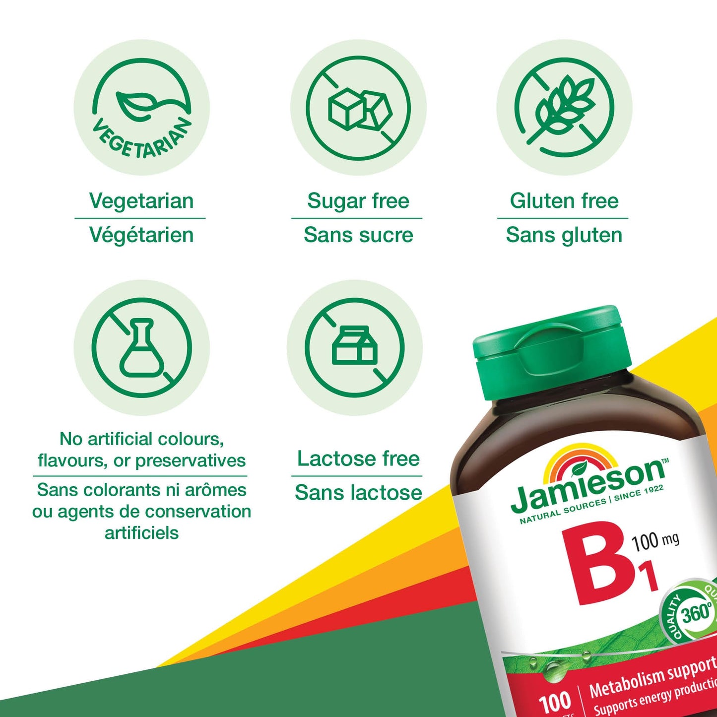 Jamieson Laboratories Vitamin B1 (Thiamine) 100 mg Tablet, 100 Tablets