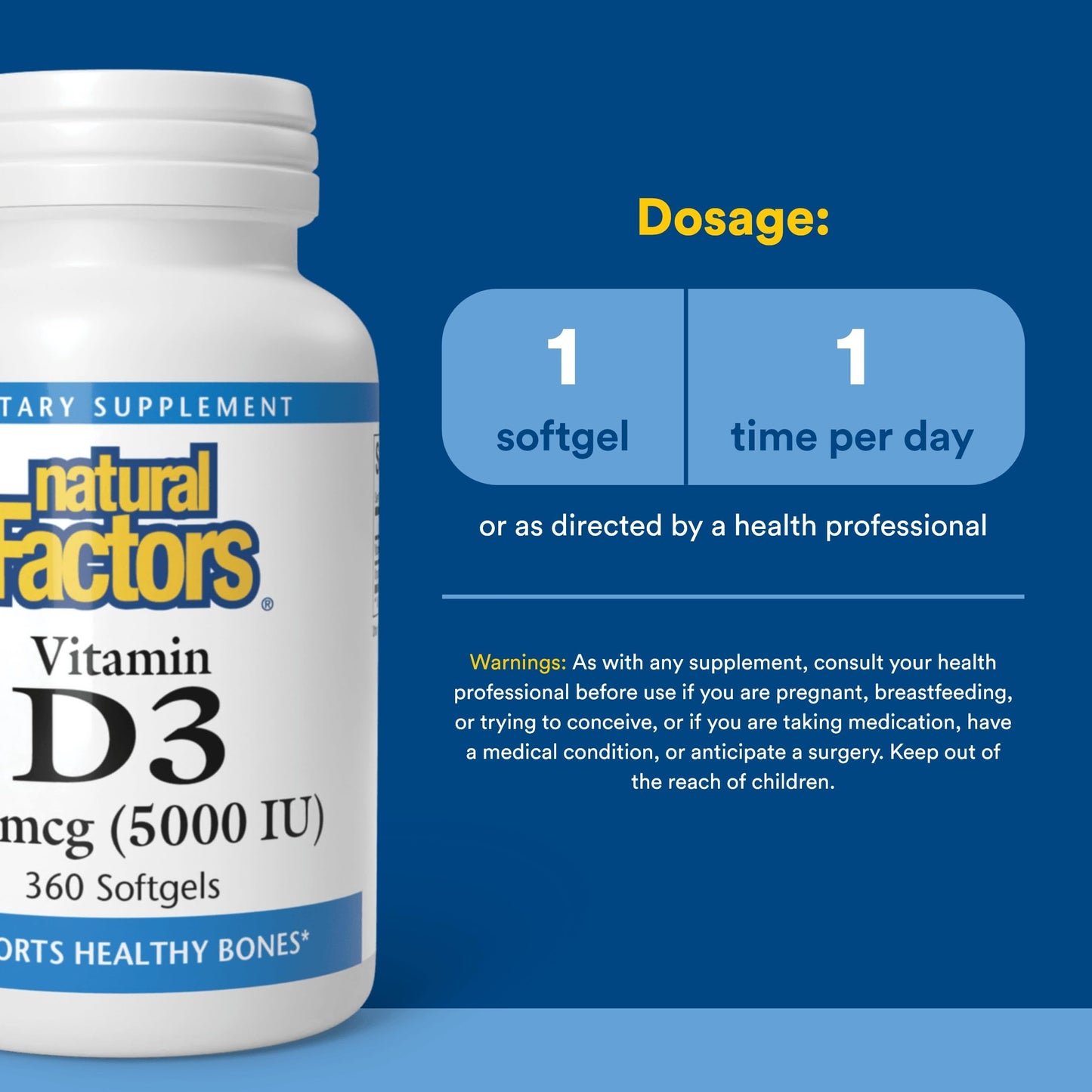 Natural Factors Vitamin D3 5000 IU (125 mcg) Softgels 360
