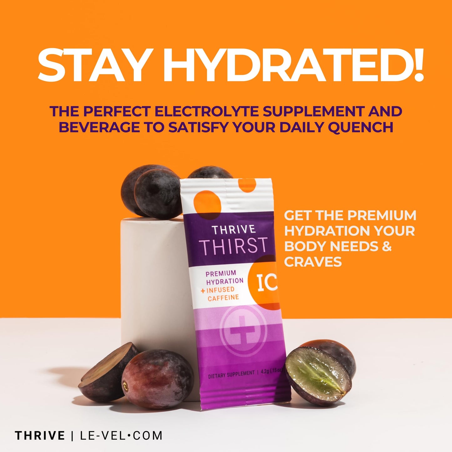 Le-Vel Thrive Thirst Electrolyte Powder with Amino Acids – Premium Hydration with Pink Himalayan Salt, Coconut, Potassium & More – 30 Pack, Grape