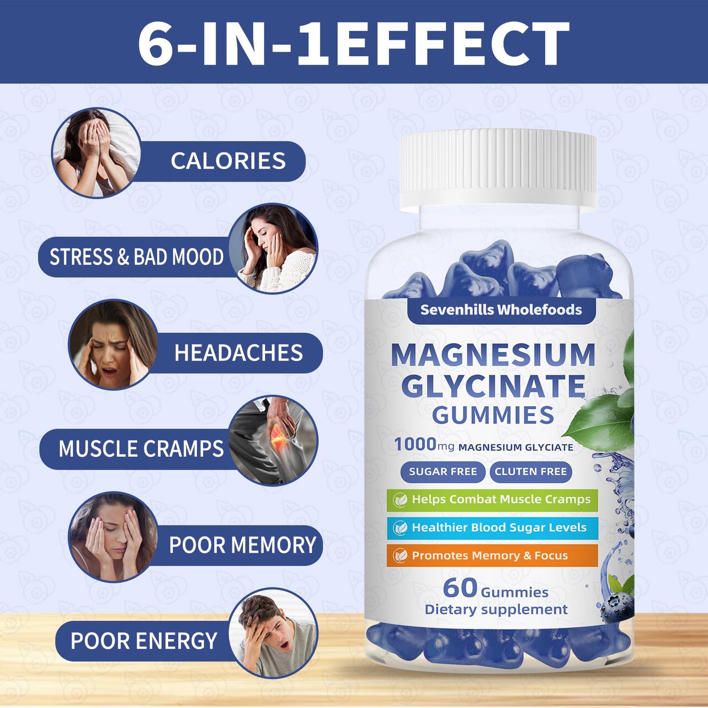 Sevenhills Wholefoods Magnesium Glycinate Gummies 1000mg, 60 Count
