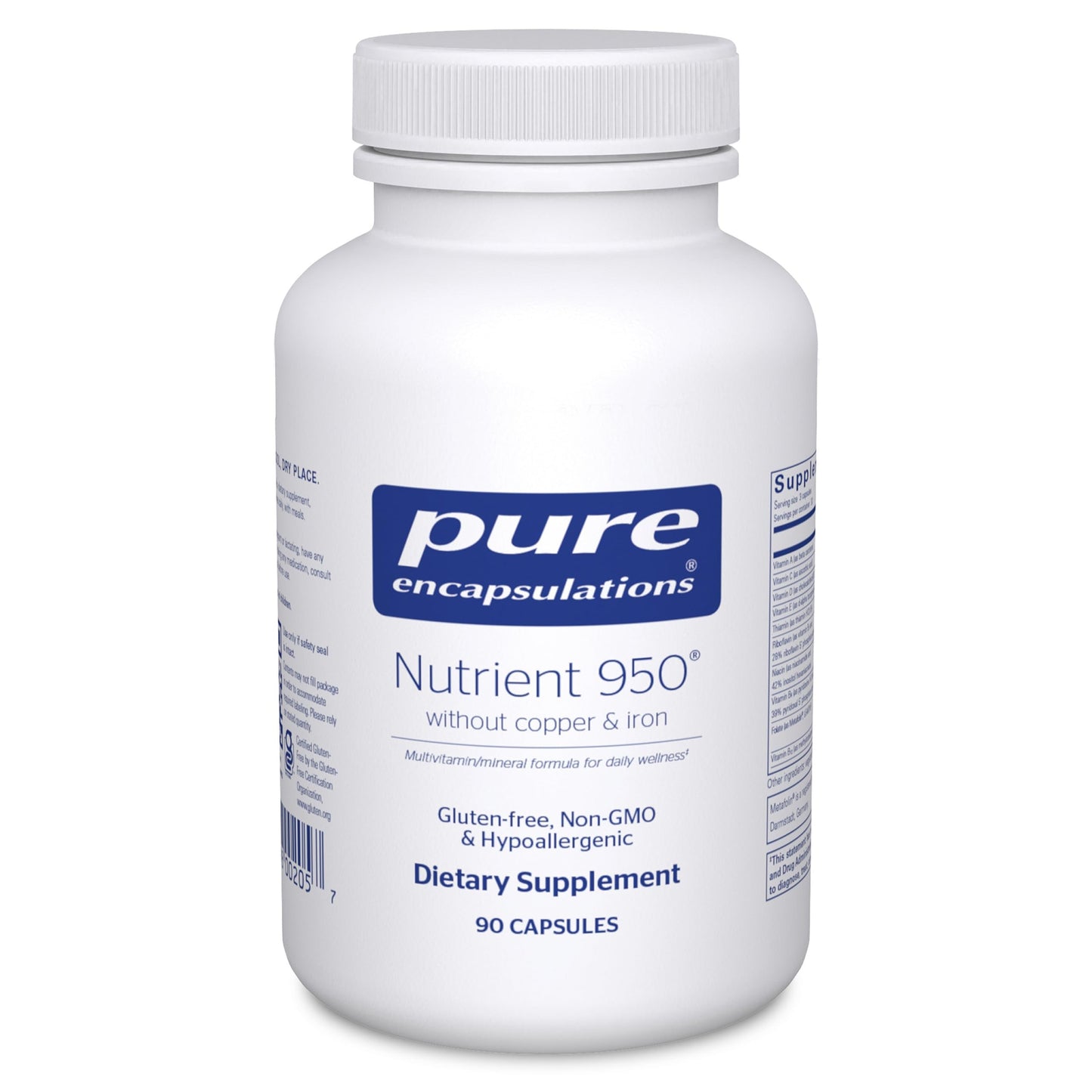 Pure Encapsulations Nutrient 950 Without Copper & Iron Hypoallergenic Multi-Vitamin/Mineral Formula for Optimal Health, 90 Capsules
