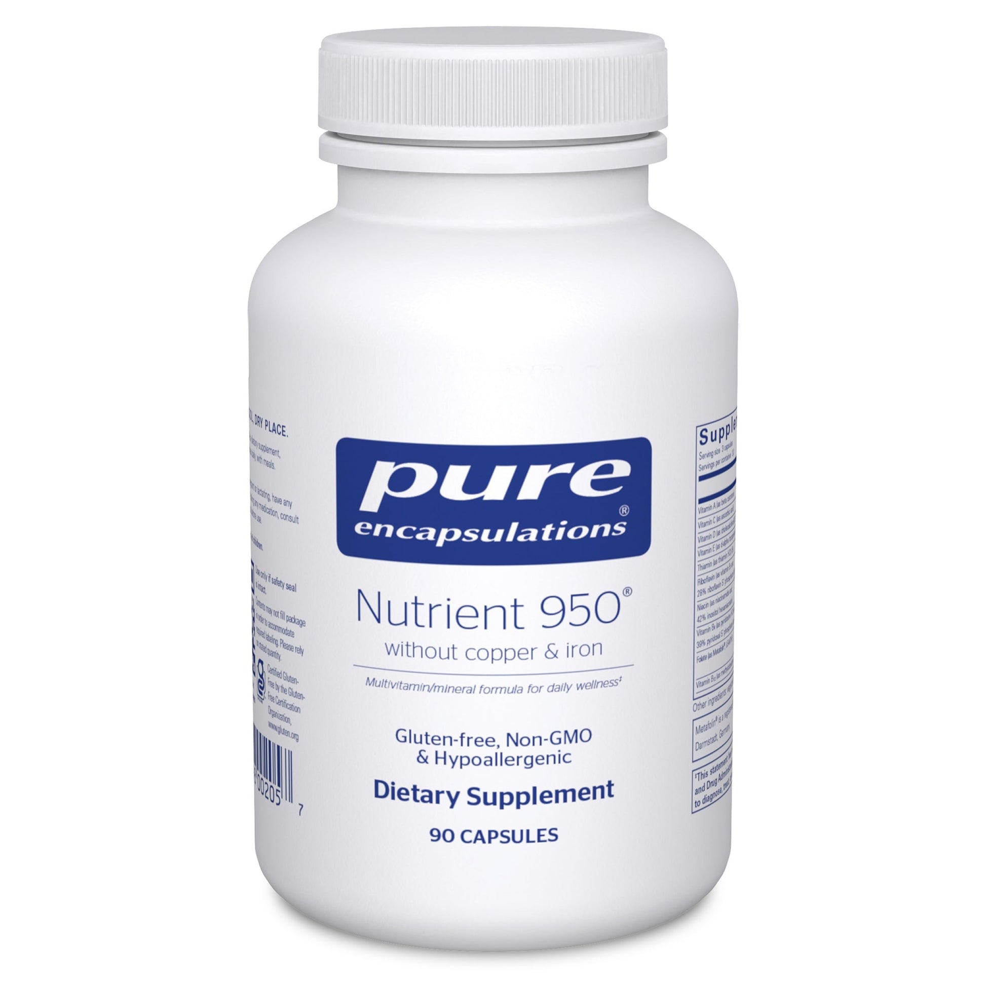 Pure Encapsulations Nutrient 950 Without Copper & Iron Hypoallergenic Multi-Vitamin/Mineral Formula for Optimal Health, 90 Capsules