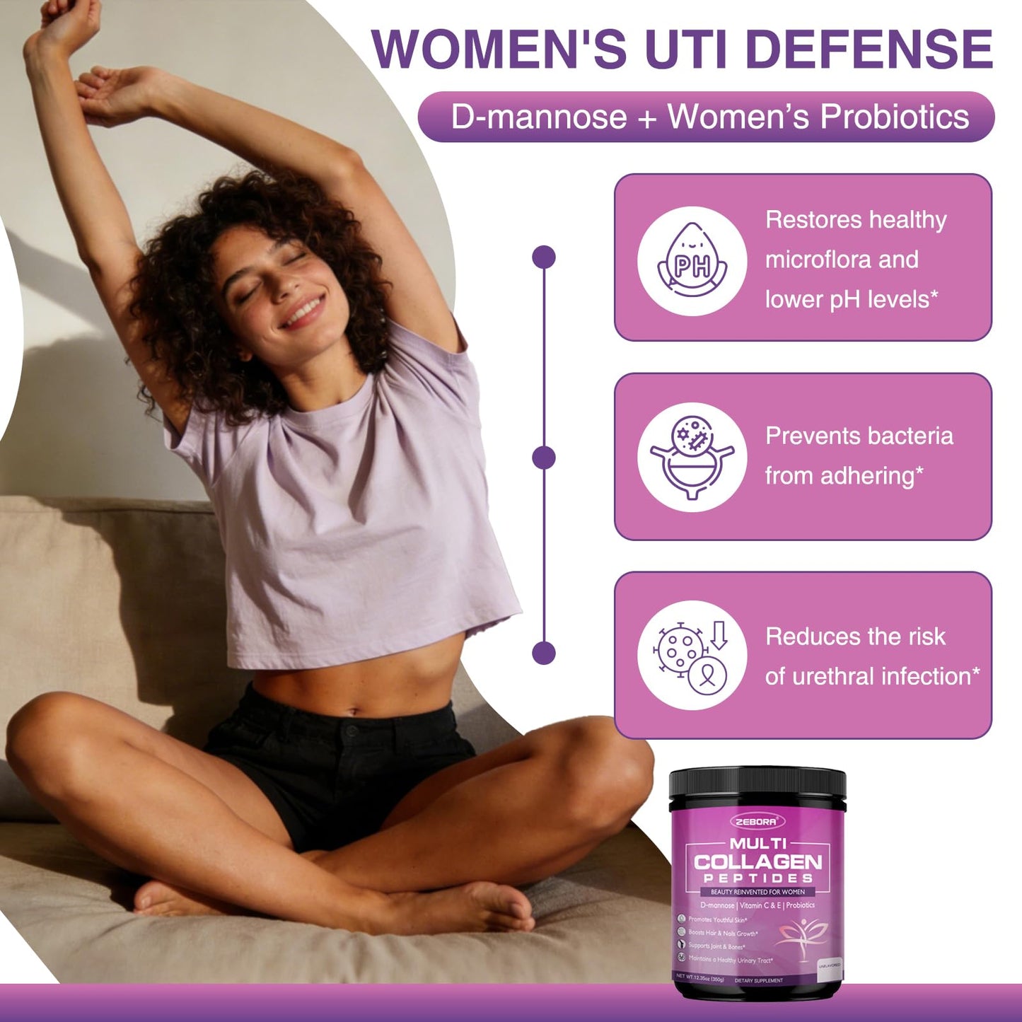 ZEBORA Multi Collagen Peptides for Women Unflavored Powder 12.35 Ounce