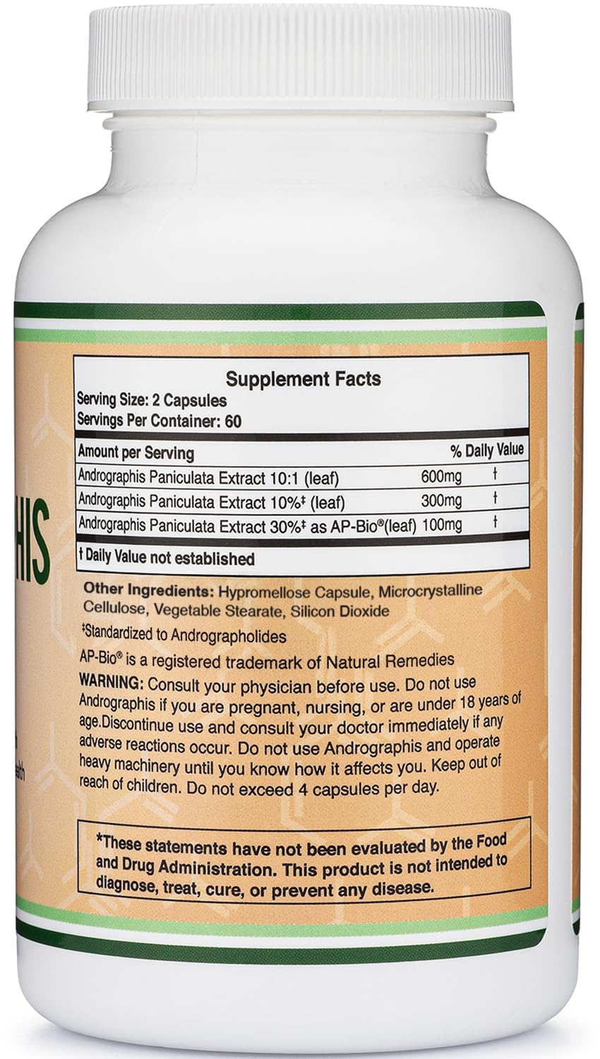 Double Wood Supplements Andrographis 1000mg AP-Bio 30% Standardized Immune Support 120 Capsules