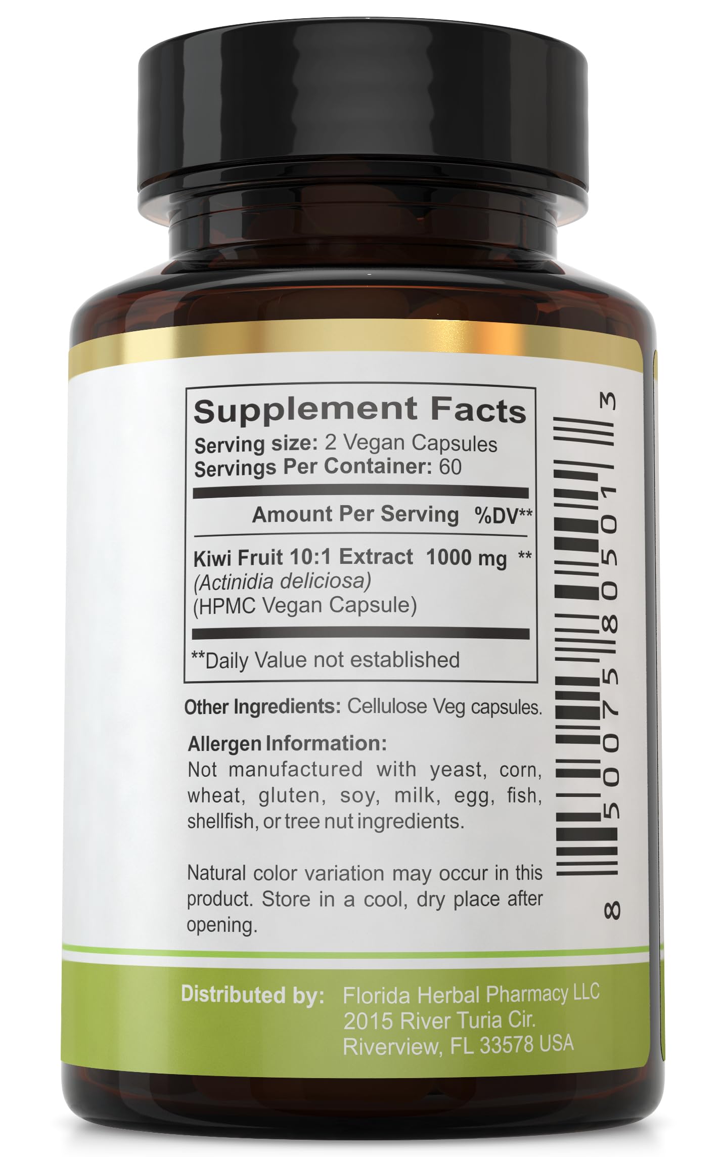 Florida Herbal Pharmacy Kiwi Fruit Extract Supplement, 60 Capsules