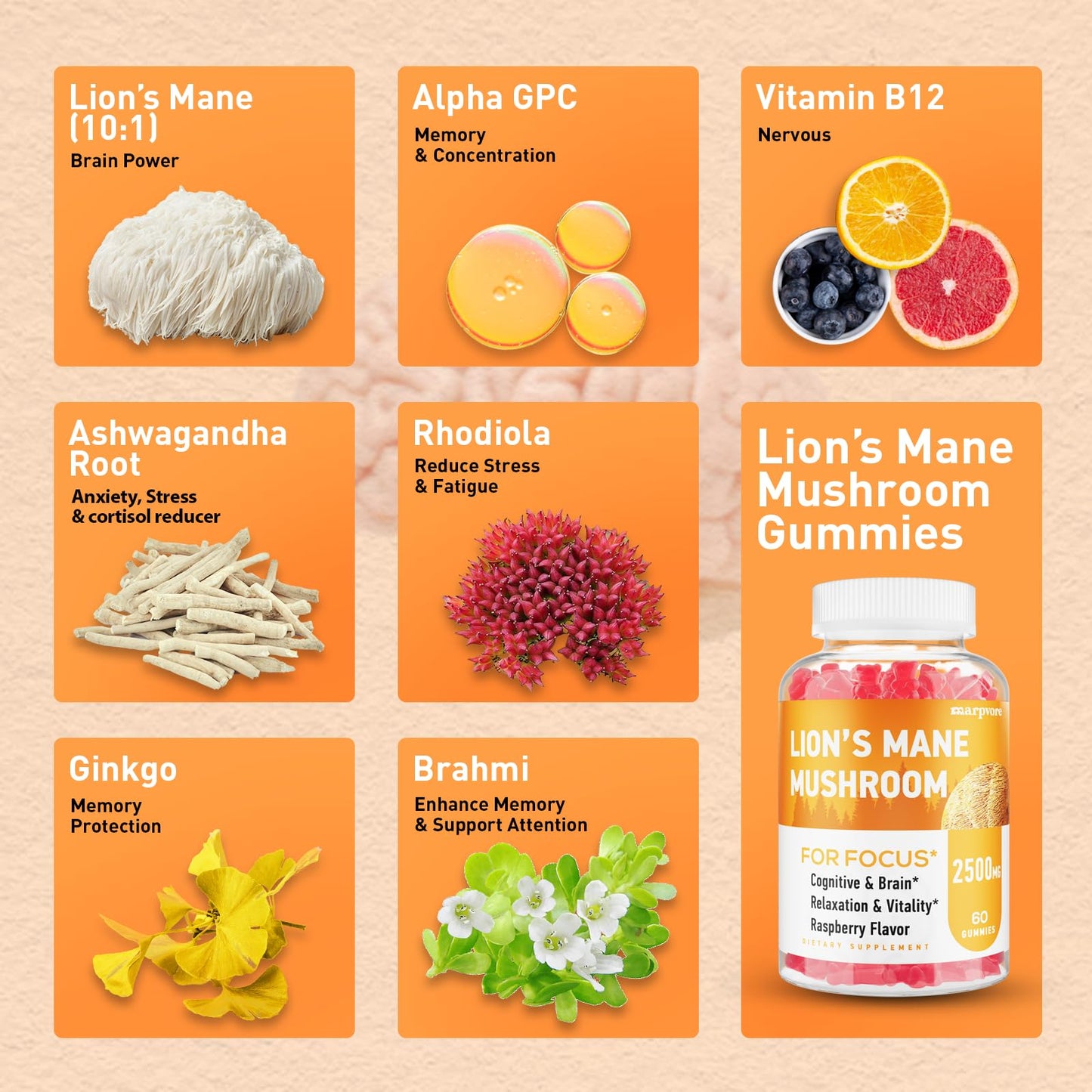 Marpvore Lions Mane Gummies Gummy 60 Count