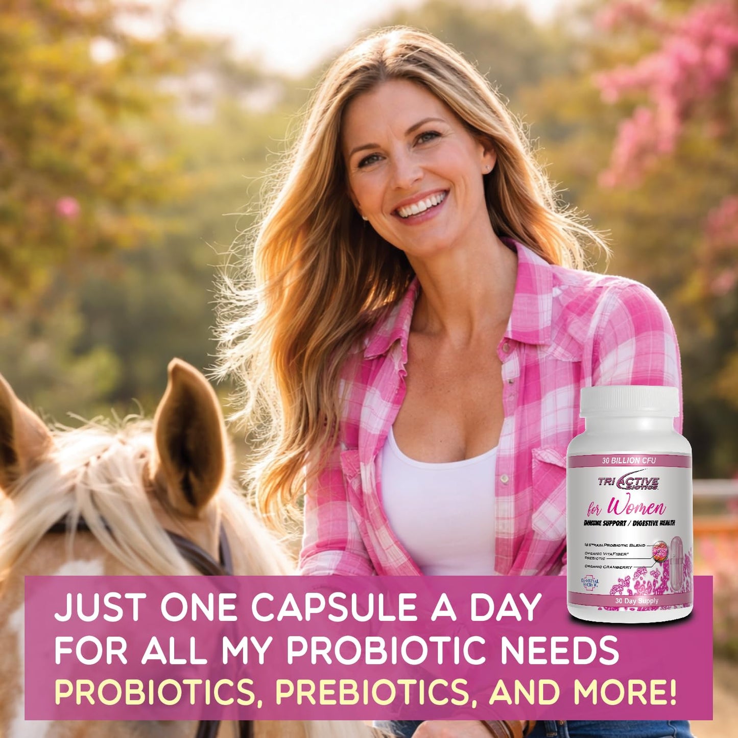 Essential Source Triactive Biotics for Women Probiotics with 18 Strains, Organic VitaFiber Prebiotic & Cranberry for Digestive, Immune, Urinary & Vaginal Health, 90 Capsules