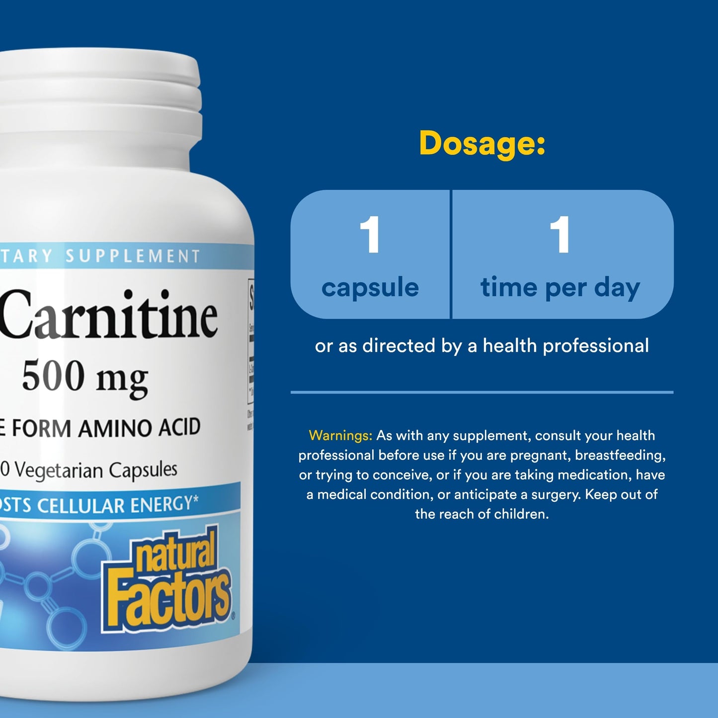 Natural Factors L-Carnitine 500 mg Capsules, 60 Count