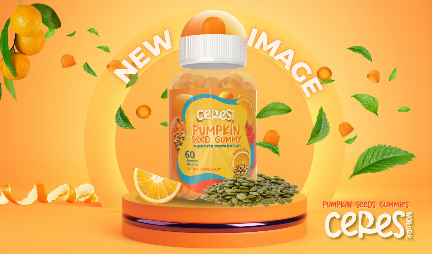 Ceres Nature Pumpkin Seed Oil Gummies 4,000 mg for Hair Growth, Urinary Tract Support, Bladder Control Supplement, Younger Looking Skin & Face, Rich in Omega-3 & Omega-6 Fatty Acids - Sugar-Free, 60 Count