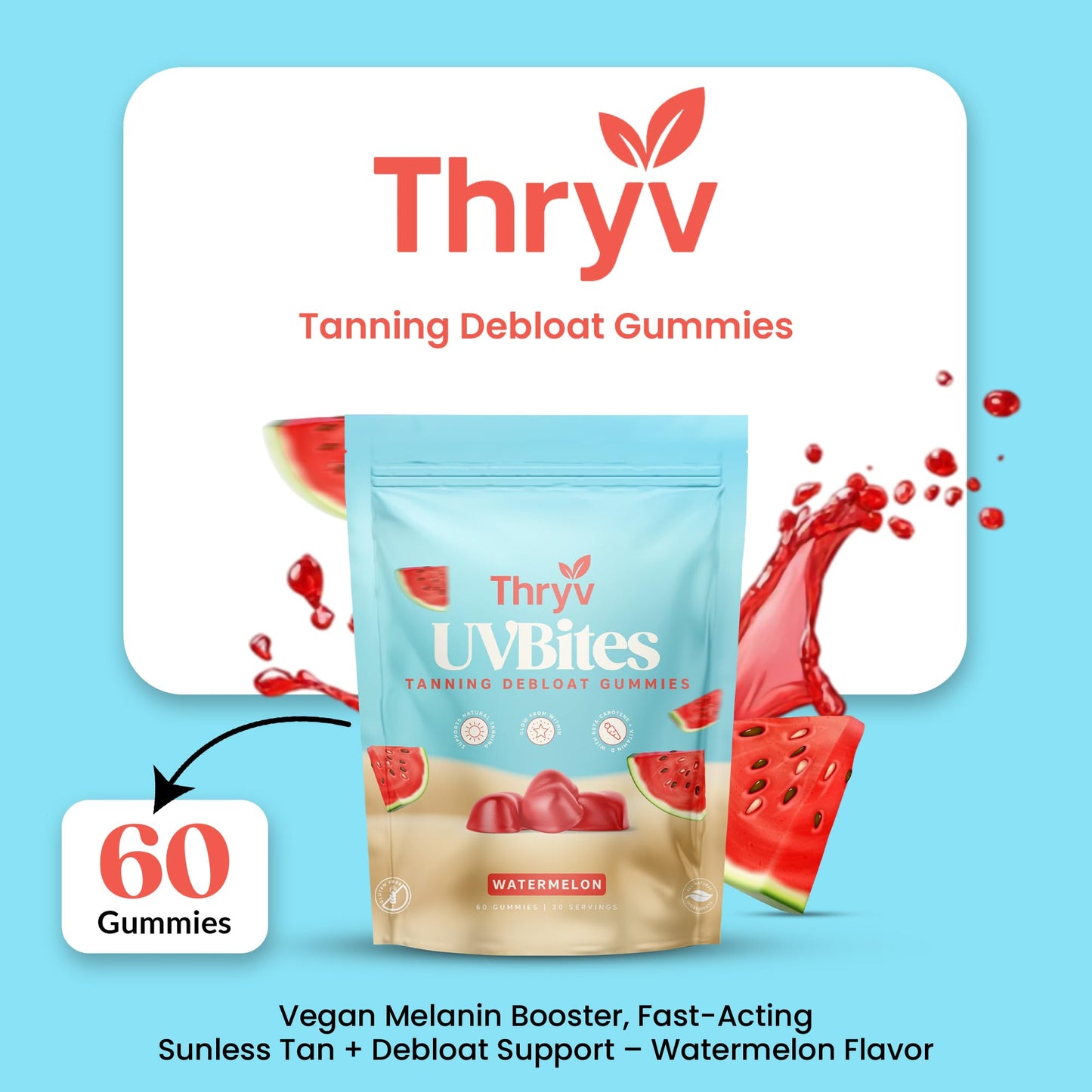 Thryv UVBites Tanning Gummies, 60 Count