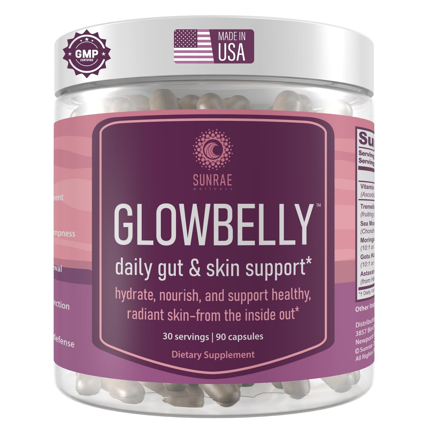 Sunrae Wellness Glowing Skin Supplement with Gotu Kola, Moringa, Sea Moss, Astaxanthin & Tremella Mushroom – for Skin Hydration, Gut Health, Anti-Aging & Radiance – 90 Capsules