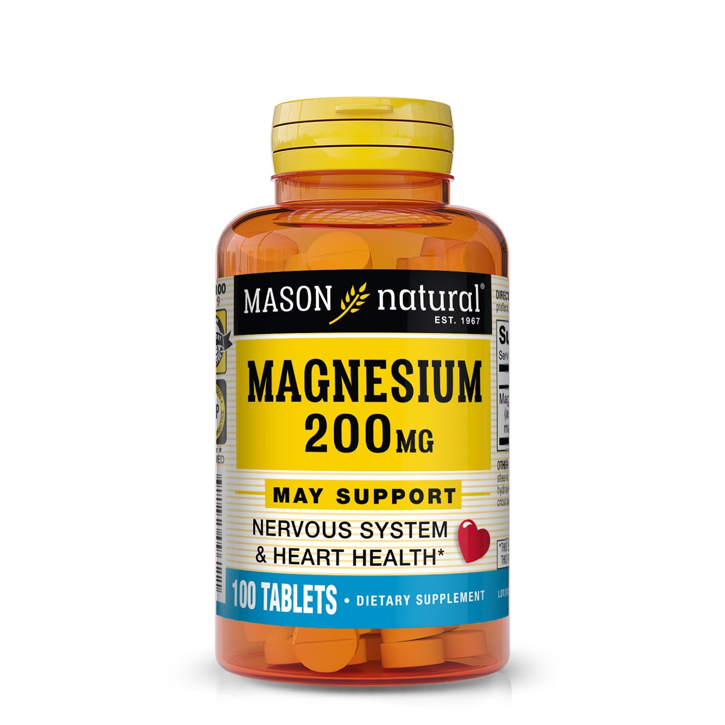 Mason Natural Magnesium 200 mg Muscle and Nerve Function Support, 100 Tablets