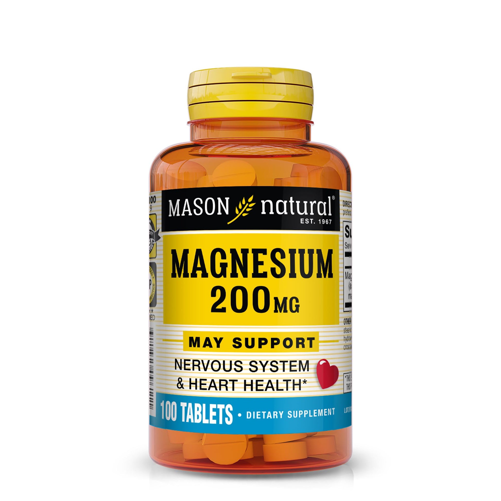 Mason Natural Magnesium 200 mg Muscle and Nerve Function Support, 100 Tablets