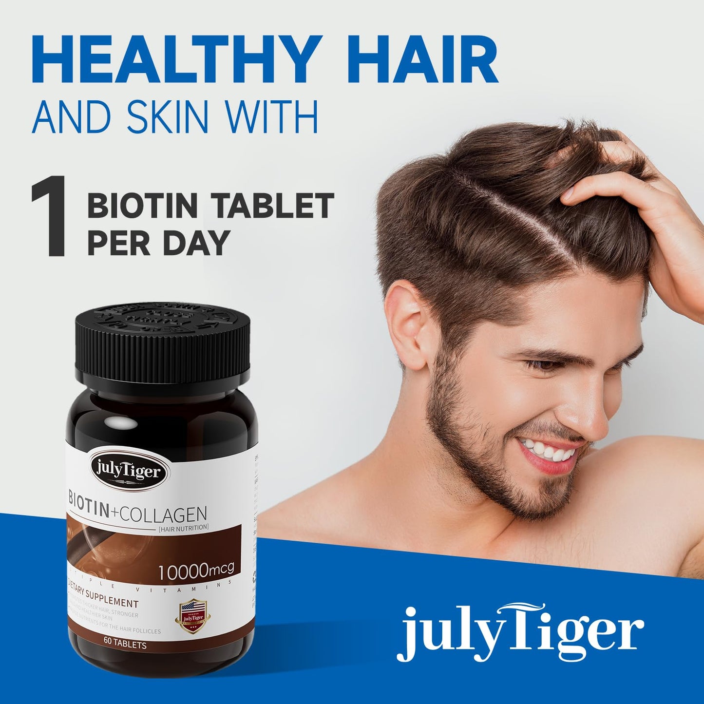 julytiegr Biotin 10,000mcg (Vitamin B7) with Collagen 60 Tablets