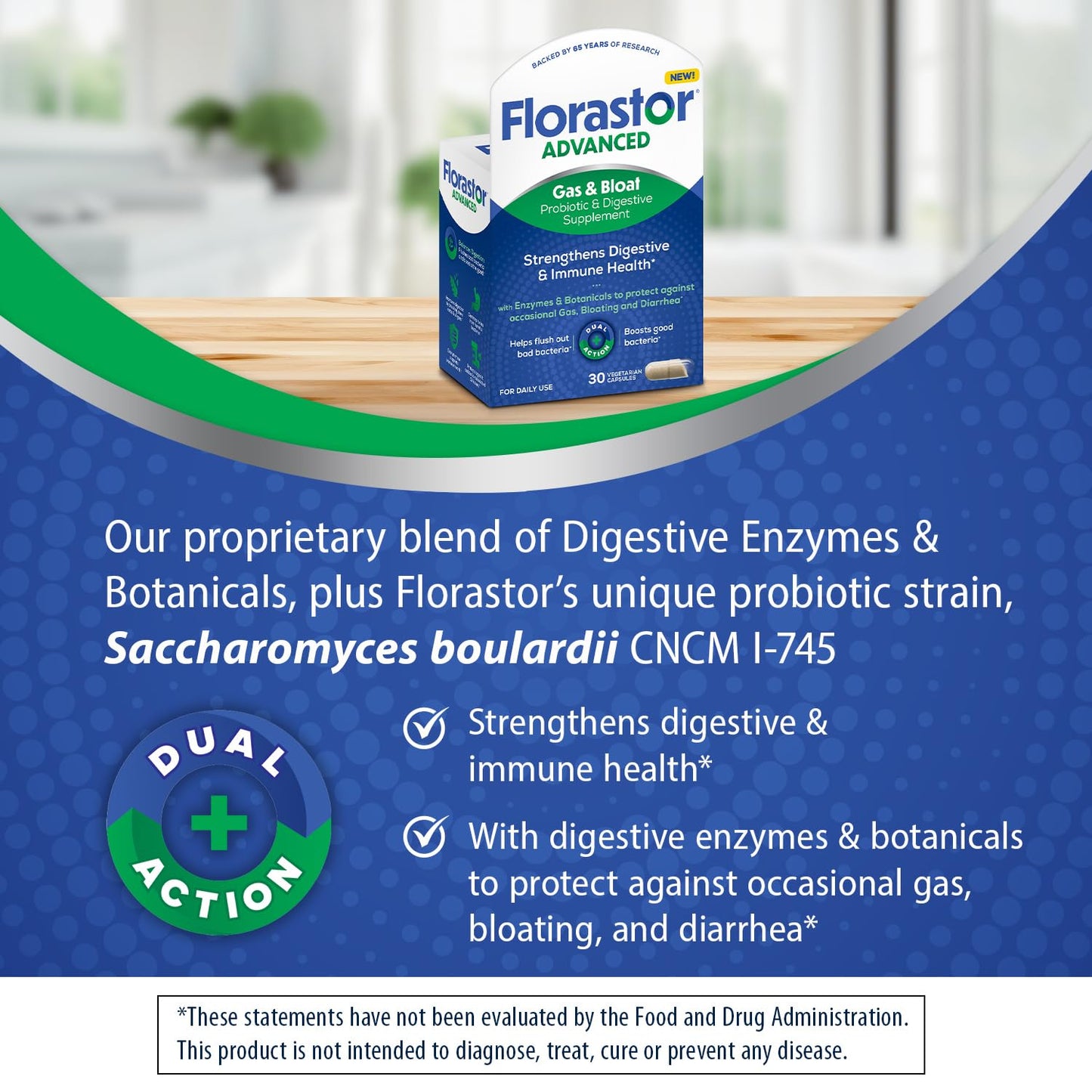 Florastor Advanced Gas & Bloat Probiotic Capsule 60 Count