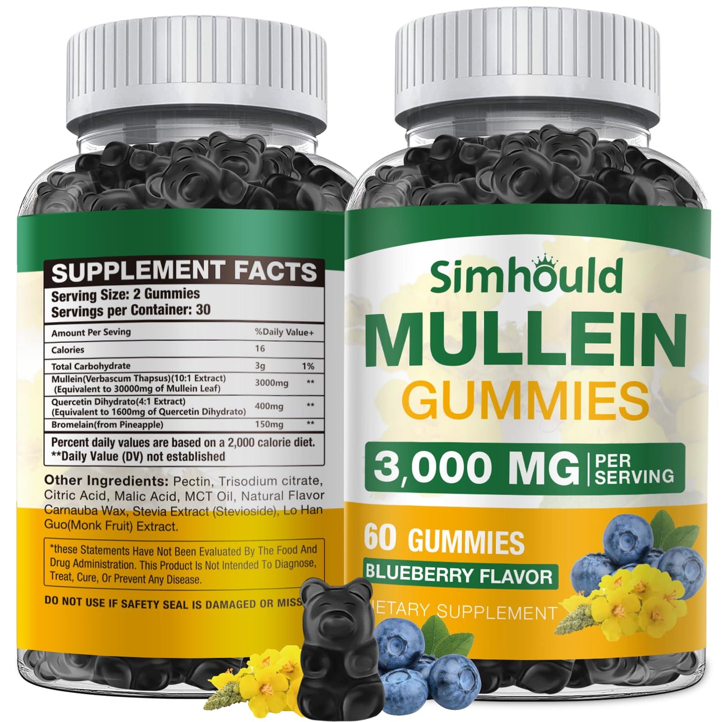 Simhould Mullein Gummies Sugar Free 3000MG Gummy 1 Pack