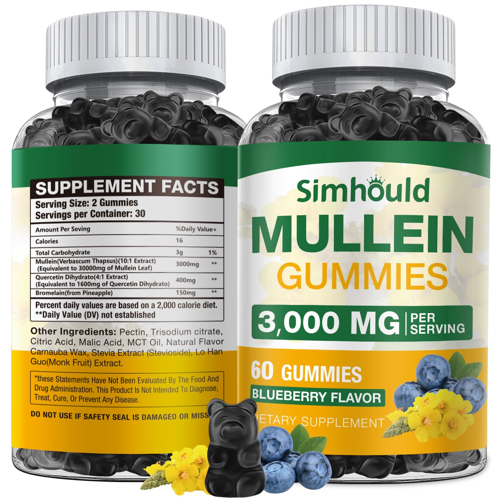 Simhould Mullein Gummies Sugar Free 3000MG Gummy 1 Pack