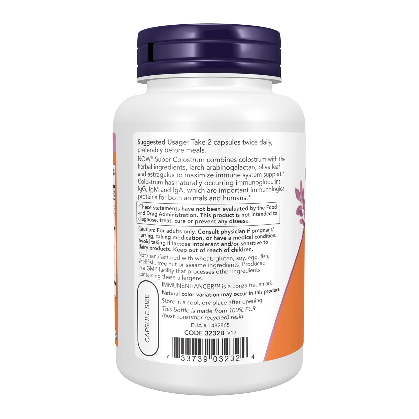 NOW Foods Super Colostrum 500 mg with ImmunEnhancer, Olive Leaf Extract and Astragalus Root Capsules, 90 Count