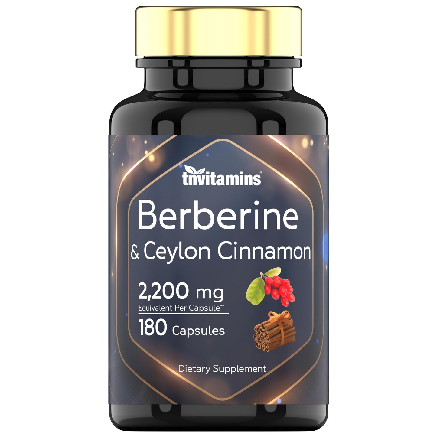 tnvitamins Berberine with Ceylon Cinnamon: 2200 mg Per Capsule, 180 Capsules