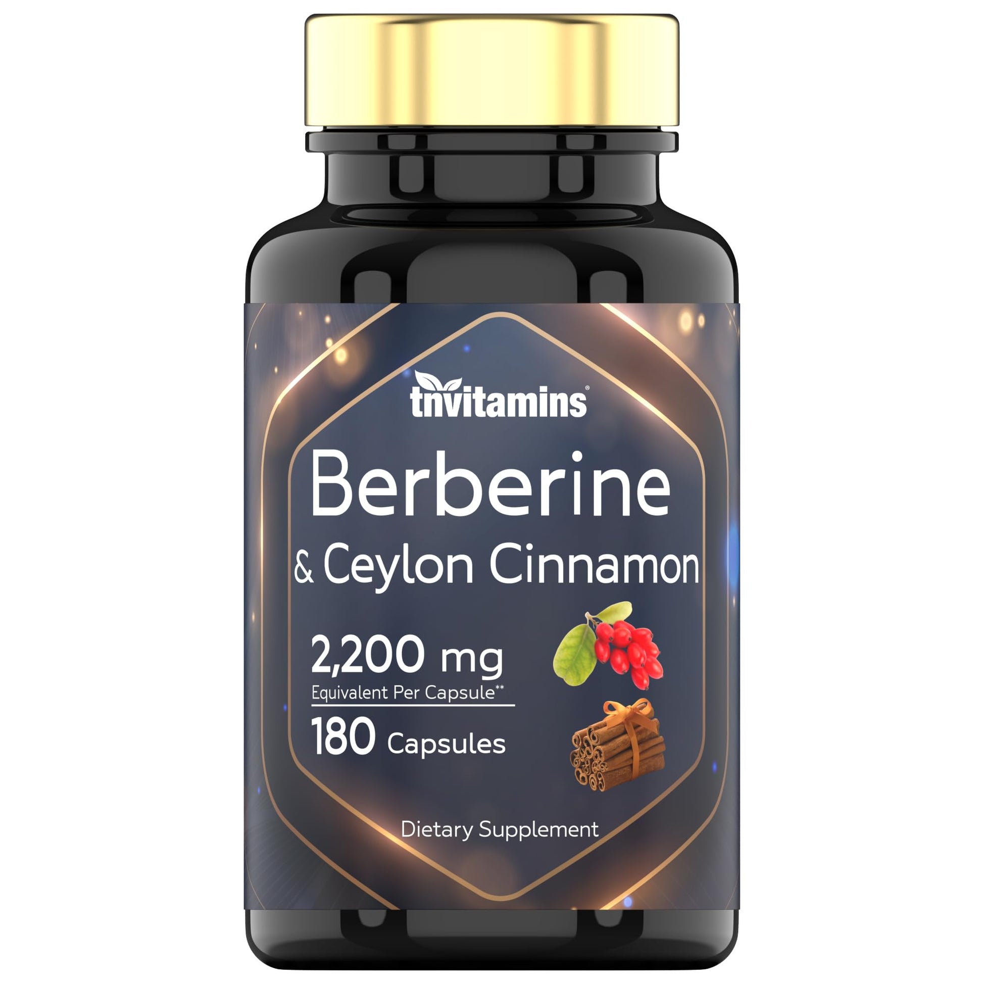 tnvitamins Berberine with Ceylon Cinnamon: 2200 mg Per Capsule, 180 Capsules