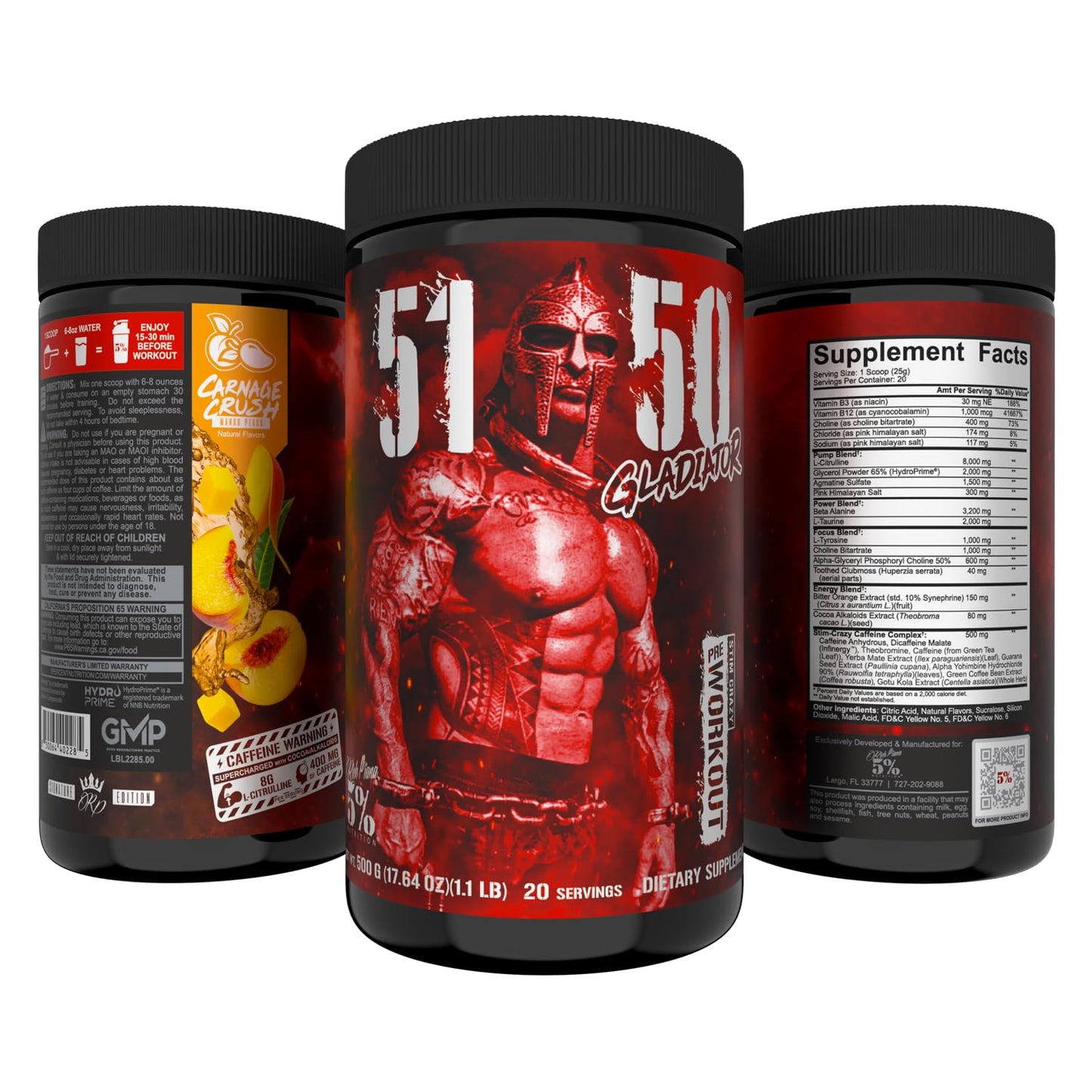 5% Nutrition Rich Piana 5150 Gladiator High Stim Preworkout Powder, 1.1 Pound