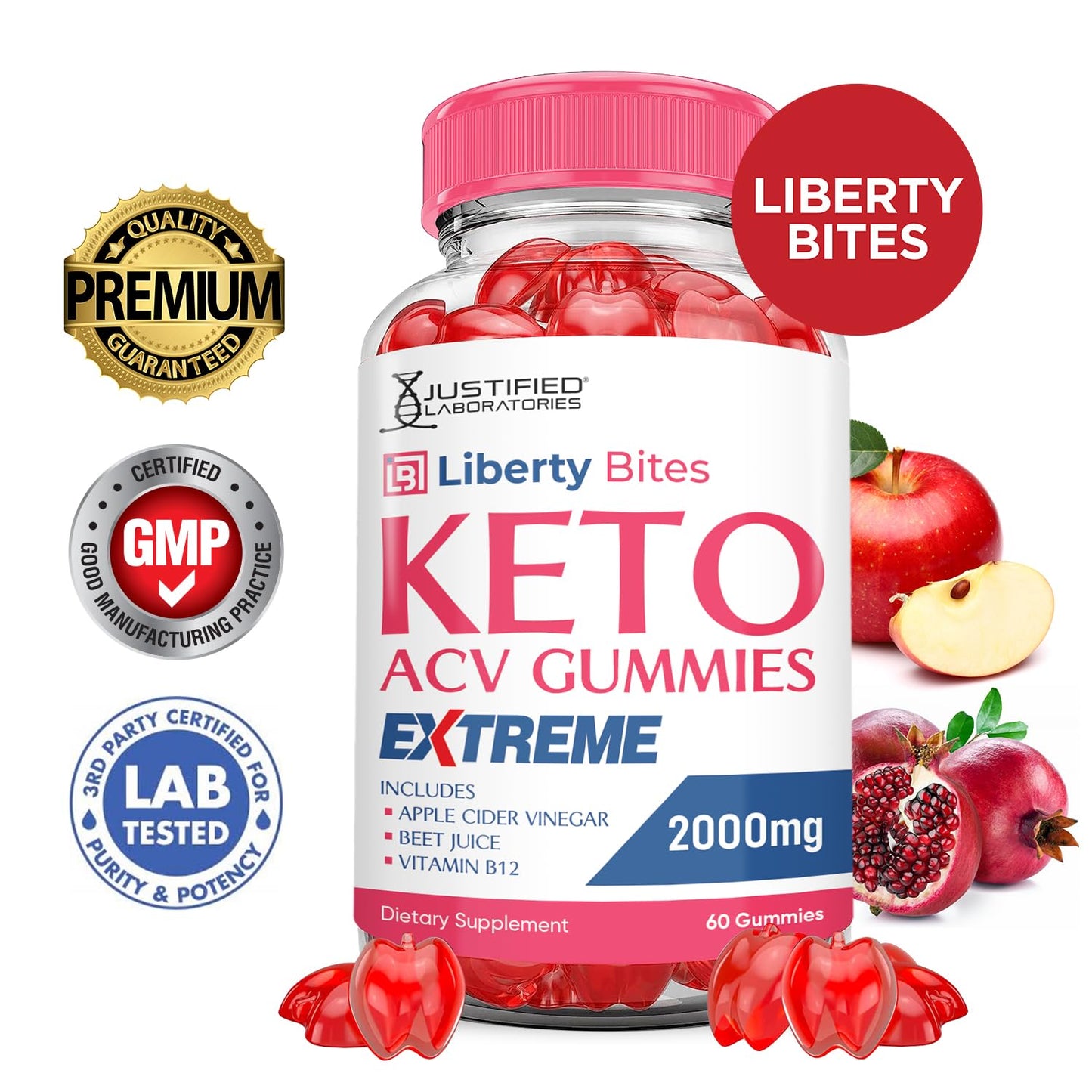 Justified Laboratories Liberty Bites Keto ACV Gummies Extreme 2000MG Gummy 120 Count