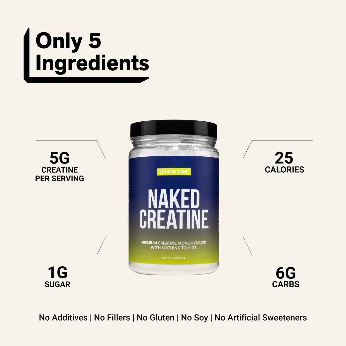 NAKED Pure Micronized Lemon Lime Creatine Monohydrate Powder 17.6 oz