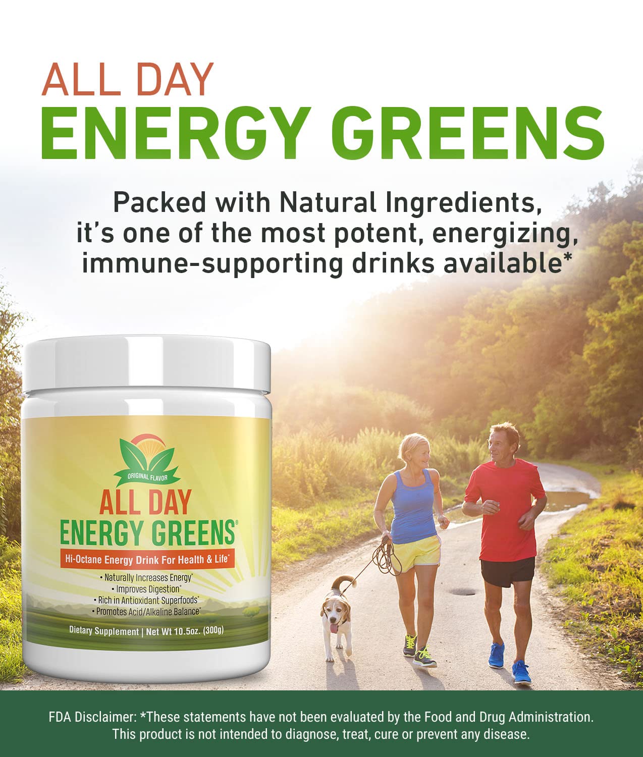 IVL All Day Energy Greens - Supplement Powder Mix Drink, Greens Powder Superfood - Super Greens Blend for Optimal Nutrition, Energy & Digestion, Green Juice Superfood Boost, 10.5 oz