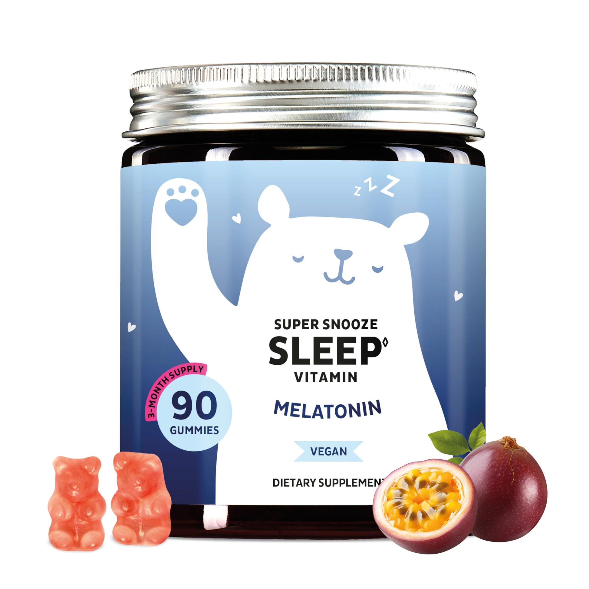 Bears with Benefits Vegan Melatonin 5mg Gummies, Sleep Gummies for Reduced Time to Fall Asleep, with Vitamin B6 & Passion Fruit Extract, 90 Gummies