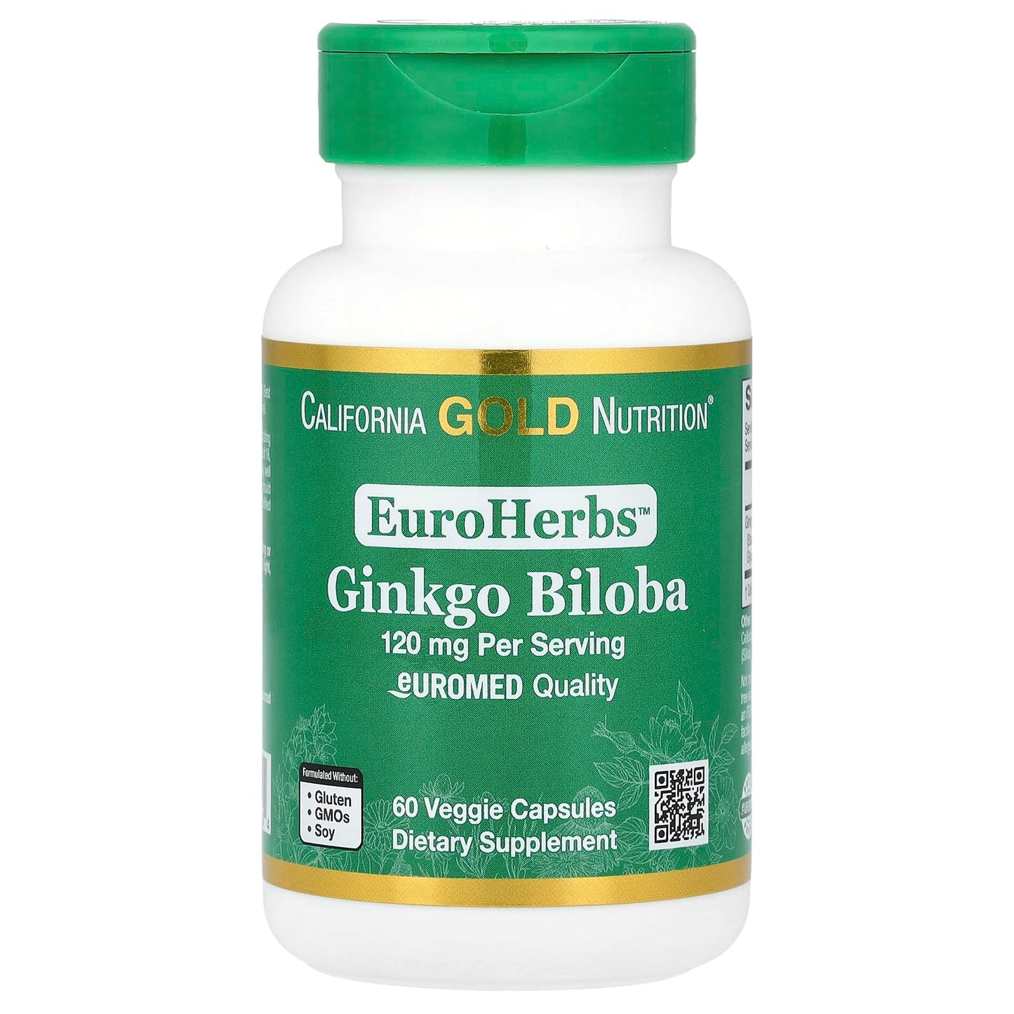 California Gold Nutrition Ginkgo Biloba Extract 120 mg Euromed Quality, Capsules, 60 Veggie Capsules