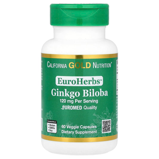 California Gold Nutrition Ginkgo Biloba Extract 120 mg Euromed Quality, Capsules, 60 Veggie Capsules